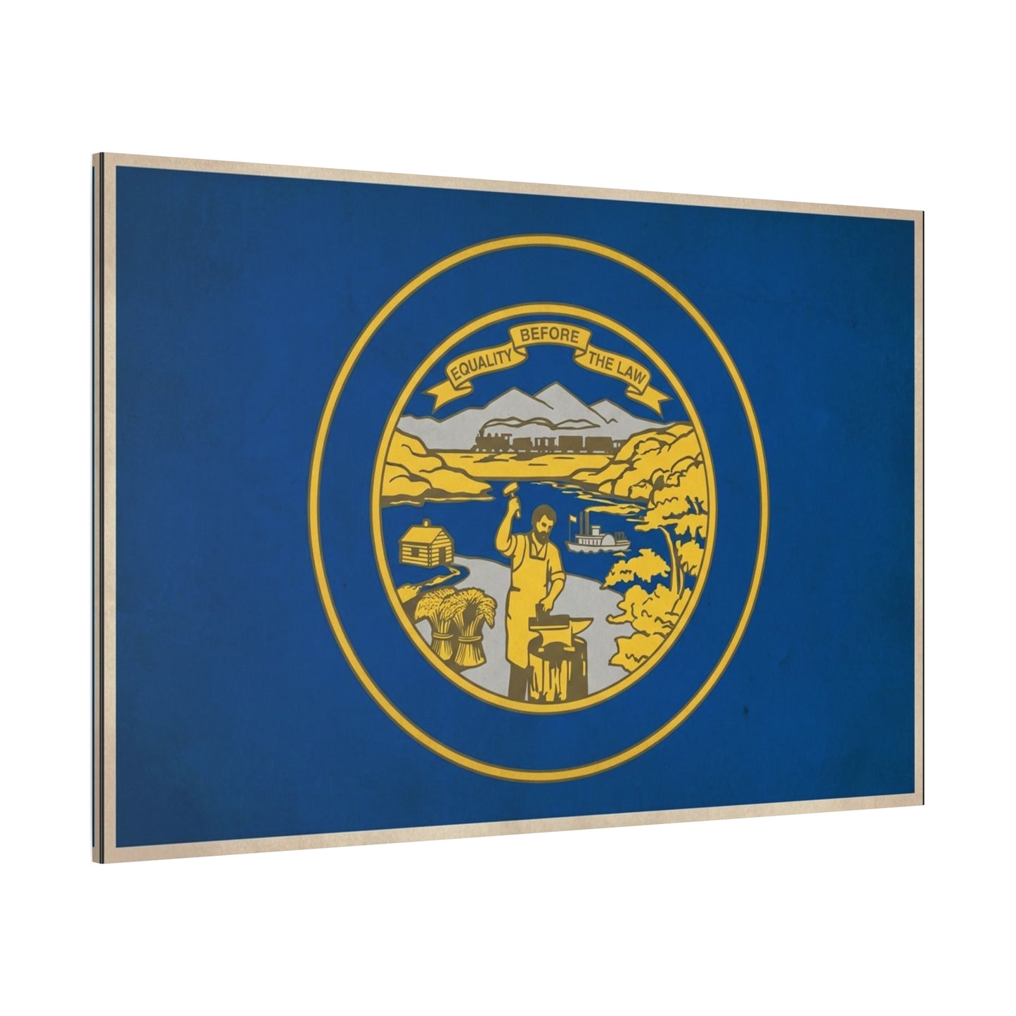 "Equality Before The Law" Kansas State Flag Canvas Wall Art - Blue Gold Sunflower State Seal Print - Vintage Americana Style, Living Room Wall Decor, Office Home Decoration - Bedroom Home Decoration
