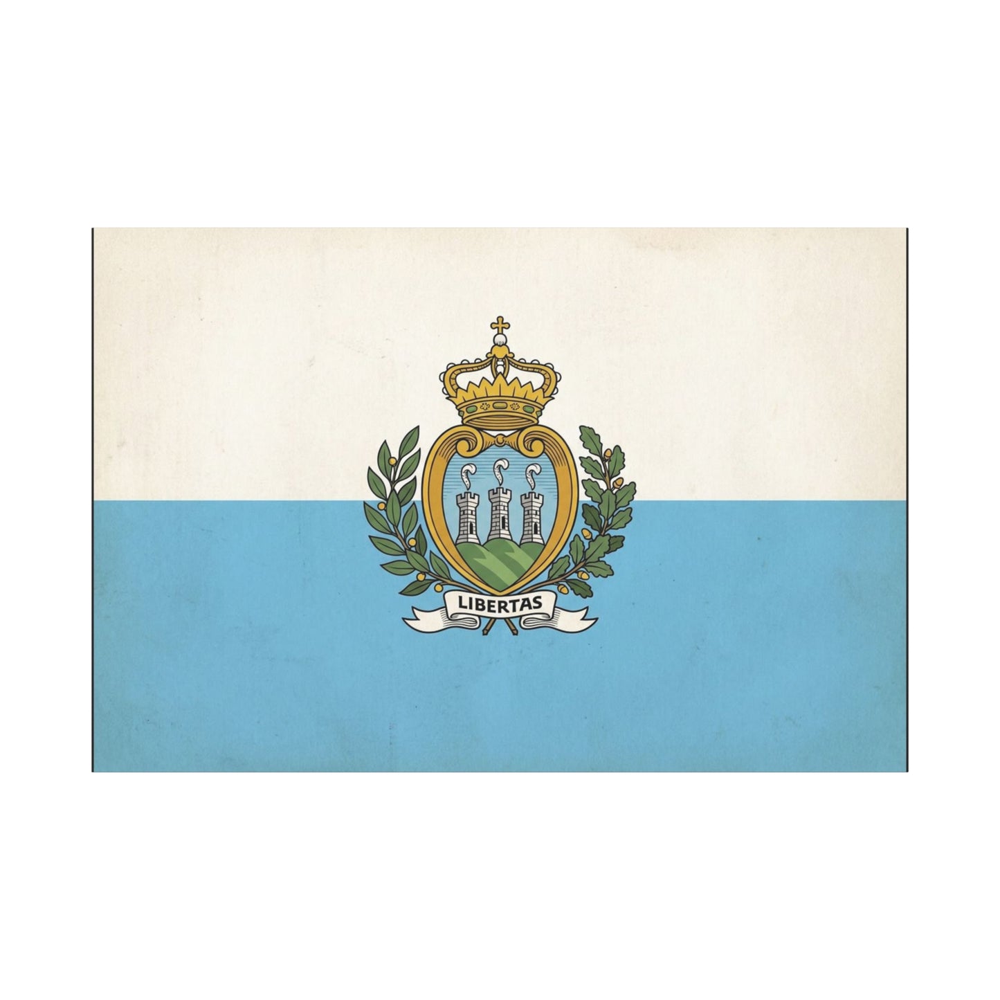 "Libertas" San Marino Flag Canvas Wall Art - Vintage Republic Crest Print, Blue White Heraldic Decor - Traditional Patriotic Style - Living Room Wall Decor - Bedroom Home Decoration - Ready to Hang