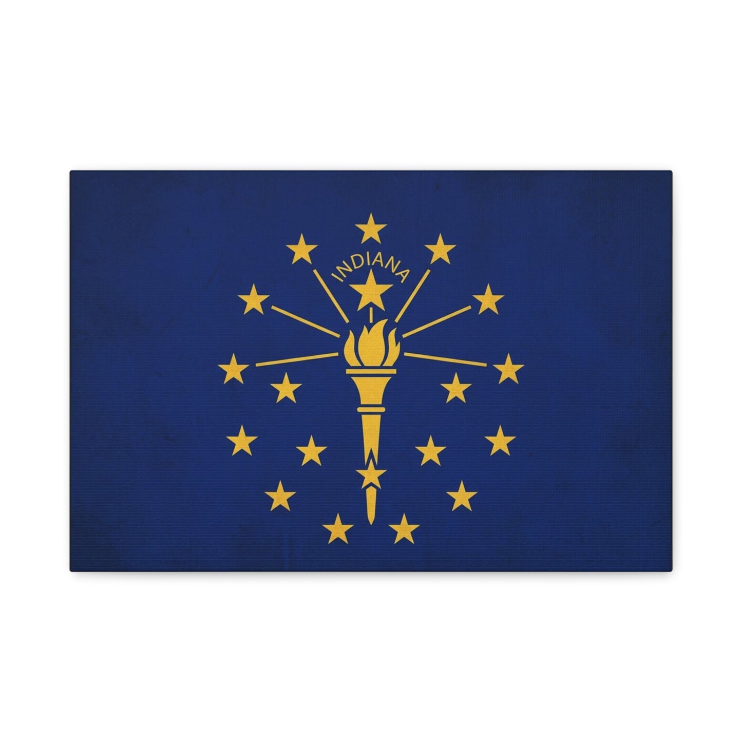 Indiana State Flag Canvas Wall Art - Blue Gold Torch Stars Print, Patriotic Decor - Matte Cotton Artwork - Living Room Wall Decor, Office Art, Dorm Decoration Accent - Bedroom Home Decoration