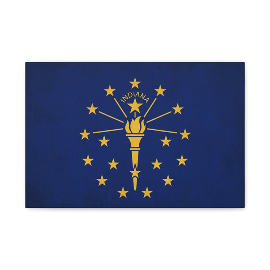 Indiana State Flag Canvas Wall Art - Blue Gold Torch Stars Print, Patriotic Decor - Matte Cotton Artwork - Living Room Wall Decor, Office Art, Dorm Decoration Accent - Bedroom Home Decoration
