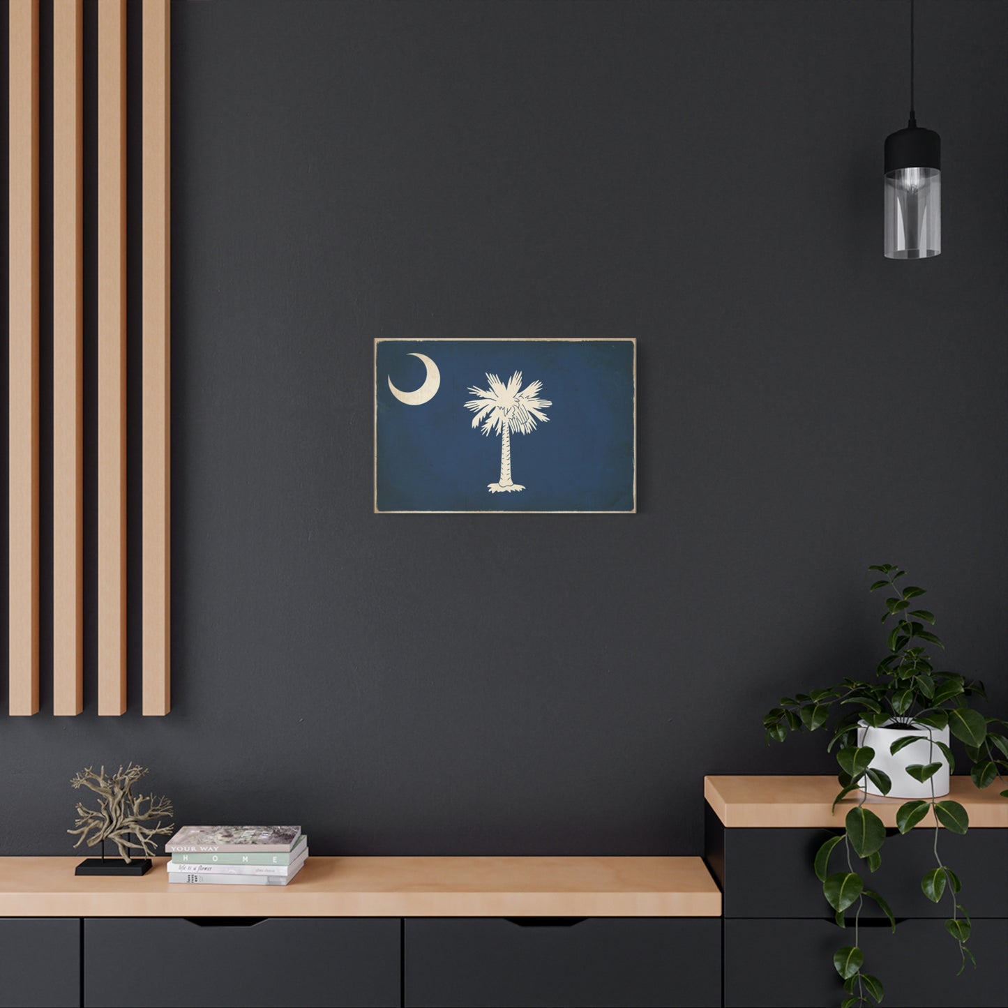South Carolina Flag Canvas Wall Art - Crescent Moon Palmetto Tree Print, Vintage Navy State Decor - Rustic Patriotic Style - Living Room Wall Decor, Office Home Decoration - Bedroom Home Decoration