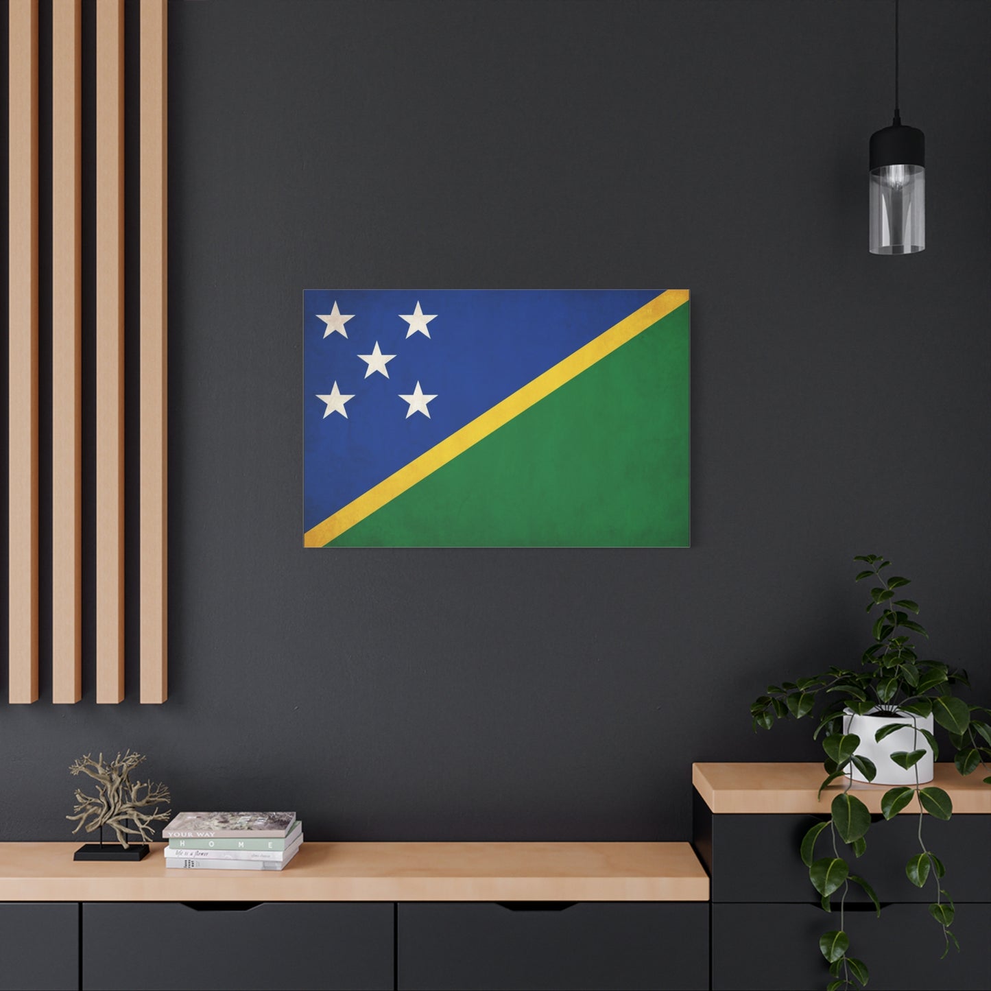 Solomon Islands Flag Canvas Wall Art - Blue Green Yellow National Banner Print - Tropical Island Pride Decor, Cultural Heritage Artwork, Living Room Wall Decor - Ready to Hang - Modern Farmhouse Style