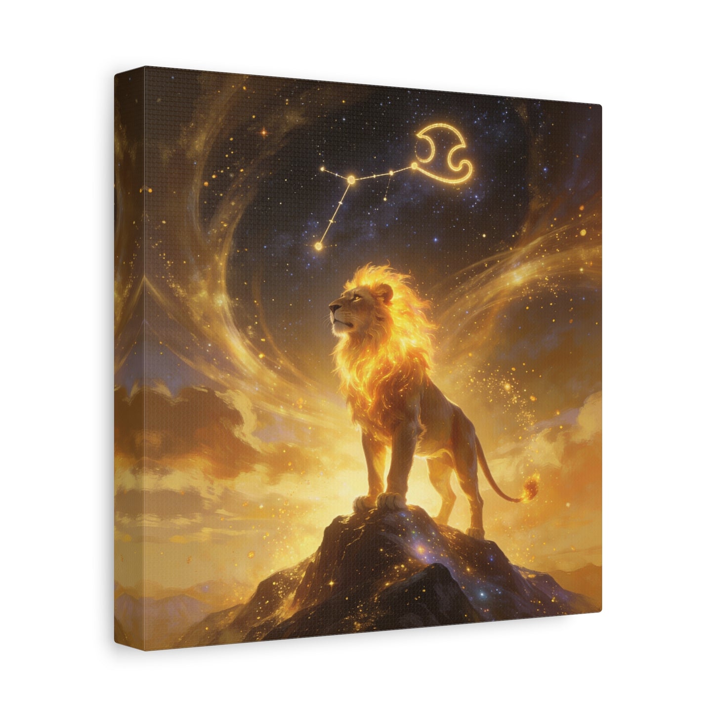 Leo Zodiac Lion Canvas Wall Art - Celestial Astrology Constellation Print, Glowing Gold Cosmic Sky - Fantasy Style, Living Room Wall Decor Bedroom Home Decoration Office Art - Bedroom Home Decoration