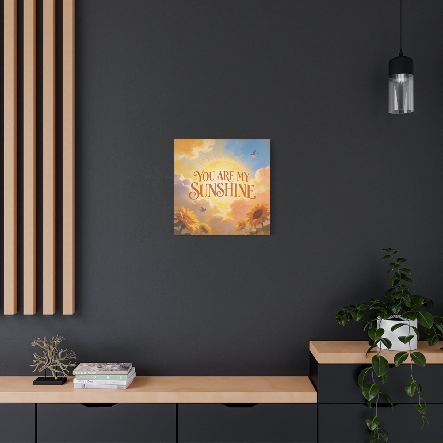 "You Are My Sunshine" Sunflower Canvas Wall Art - Vintage Typography Sky, Birds - Inspirational Farmhouse Style - Living Room Wall Decor, Bedroom Home Decoration, Office Art Accent - Ready to Hang