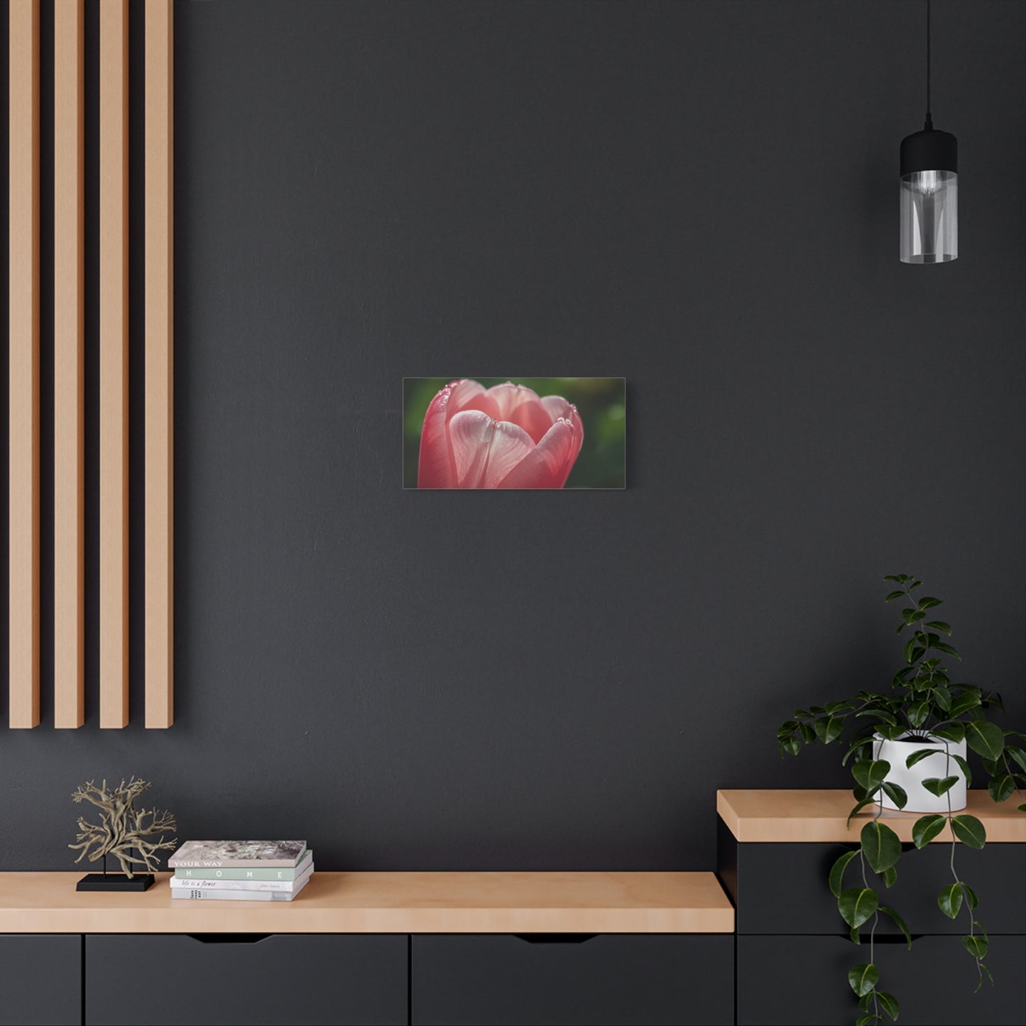 Pink Tulip Canvas Wall Art - Macro Floral Art Print, Dew Drop Petals - Matte Botanical Print - Contemporary Nature Style - Bedroom Wall Decor, Bathroom Home Accent - Bedroom Home Decoration
