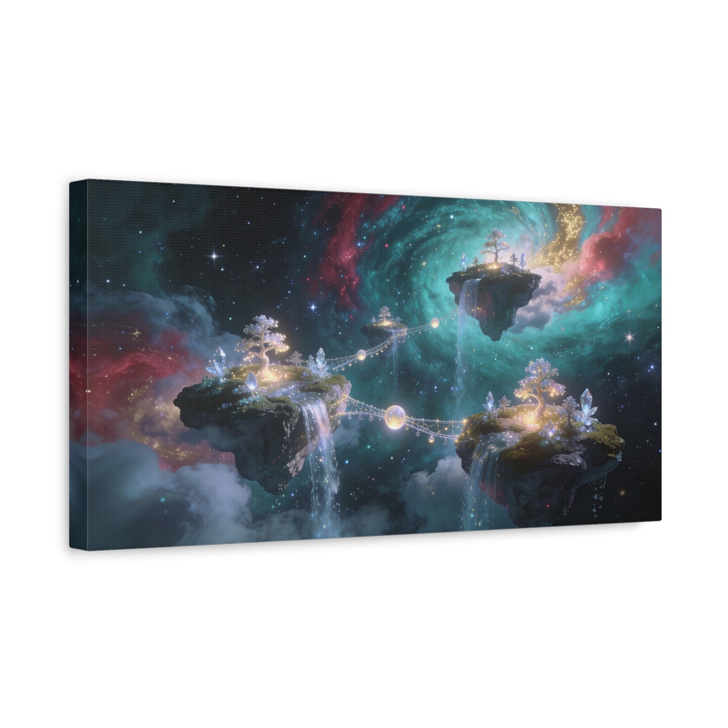 Floating Islands Canvas Wall Art - Fantasy Galaxy Sky, Waterfalls, Crystal Trees - Dreamlike Cosmic Landscape Canvas Print - Contemporary Wall Decor For Living Room Bedroom Office - Ready to Hang