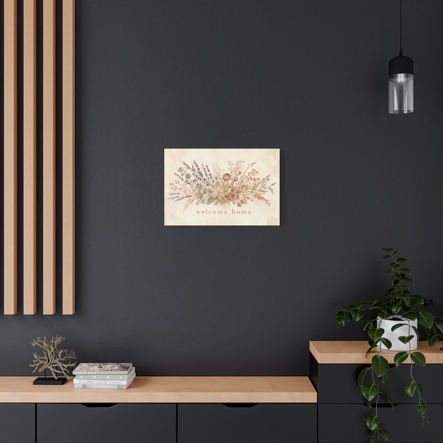 "Welcome Home" Floral Canvas Wall Art - Rustic Botanical Bouquet, Lavender Rose Eucalyptus Print - Farmhouse Wall Decor, Entryway Home Decoration - Ready to Hang - Modern Farmhouse Style