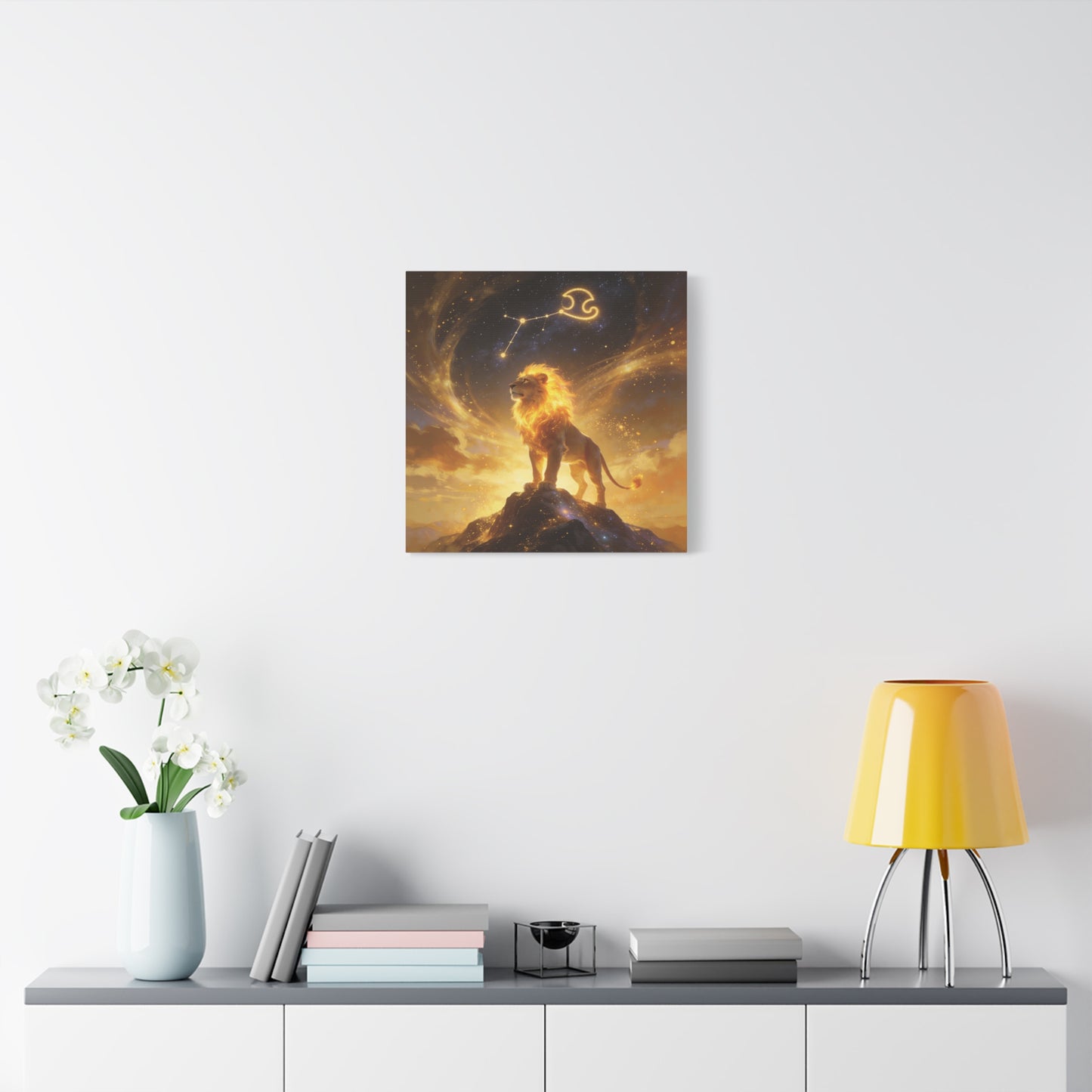 Leo Zodiac Lion Canvas Wall Art - Celestial Astrology Constellation Print, Glowing Gold Cosmic Sky - Fantasy Style, Living Room Wall Decor Bedroom Home Decoration Office Art - Bedroom Home Decoration