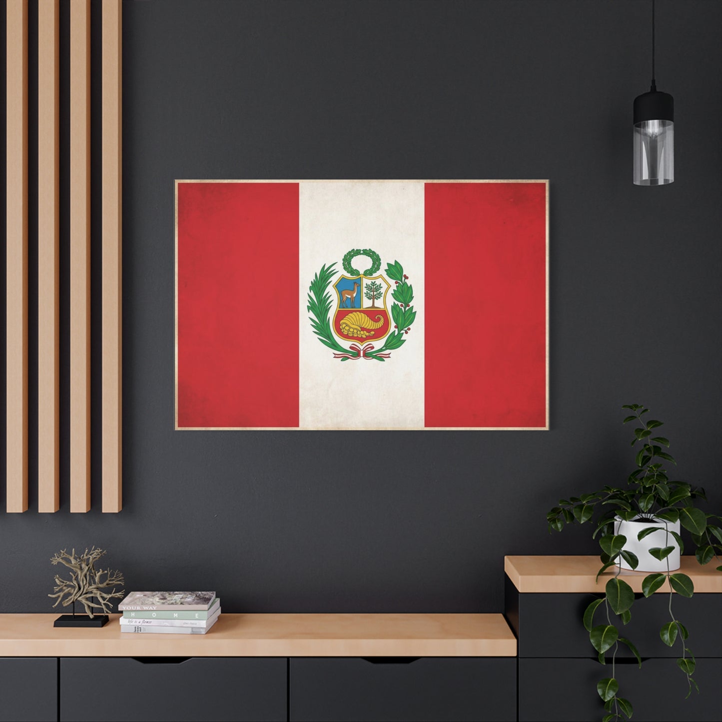 Peru Flag Canvas Wall Art - Vintage Peruvian Coat Of Arms Print, Red White Banner Decor - Traditional Patriotic Style - Living Room Home Decoration - Living Room Wall Decor - Bedroom Home Decoration
