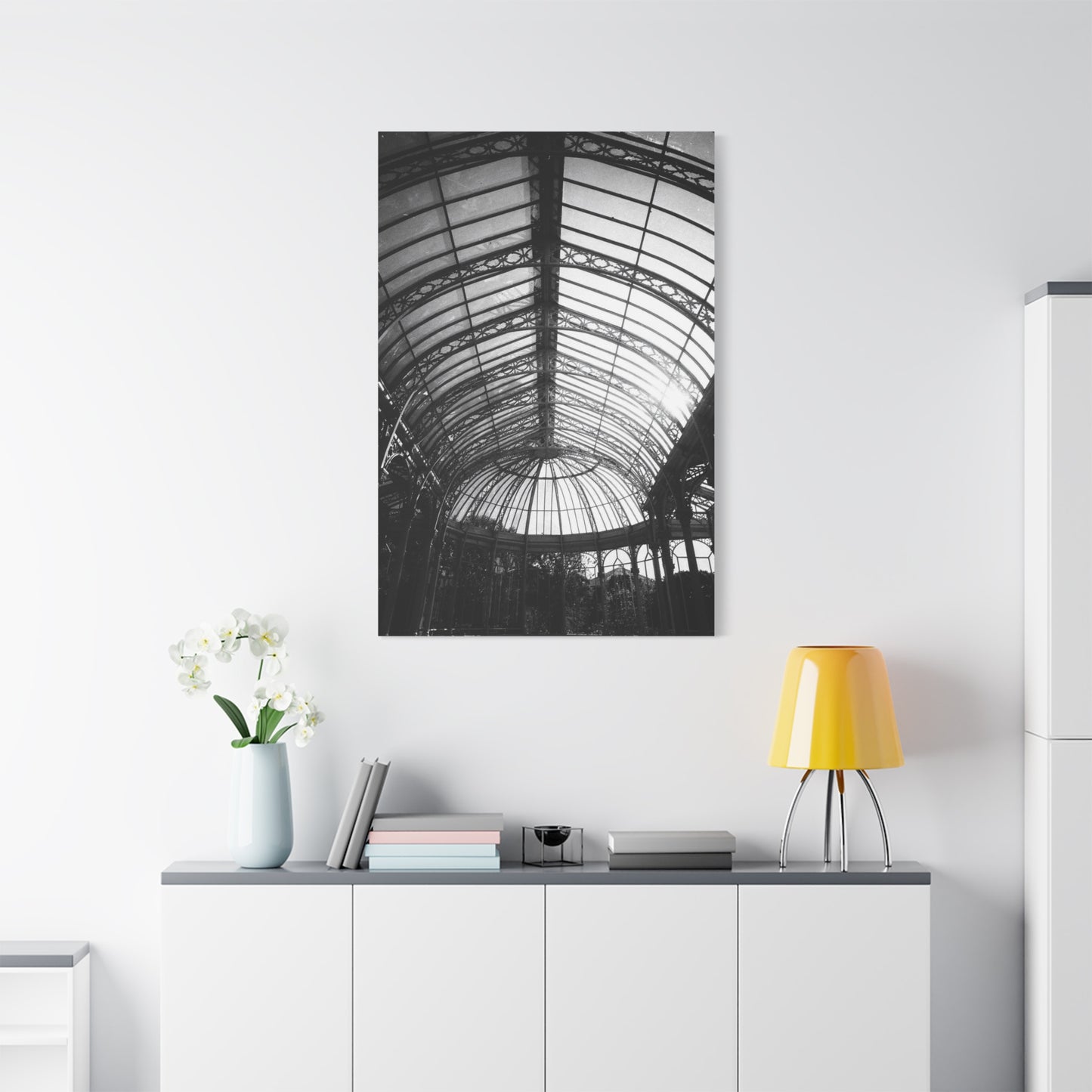 Black And White Glass Conservatory Canvas Wall Art - Architectural Art Print, Vintage Iron Pavilion Roof, Modern Minimalist Decor - Living Room Wall Decor, Office Art - Bedroom Home Decoration