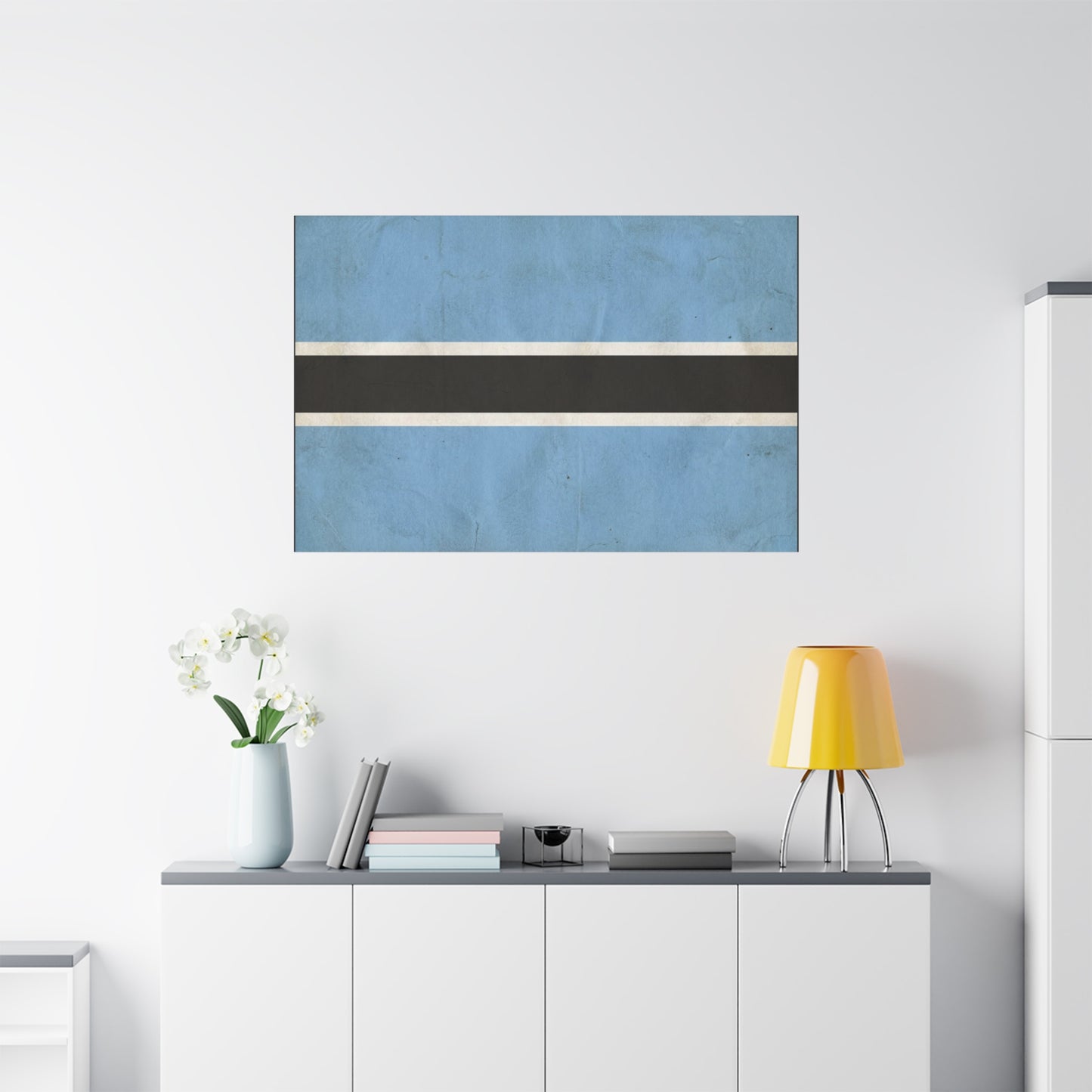 Botswana Flag Canvas Wall Art - Blue Black White Stripe National Print - Minimalist Patriotic Decor, Contemporary Wall Hanging, Living Room Home Decoration - Bedroom Home Decoration - Ready to Hang