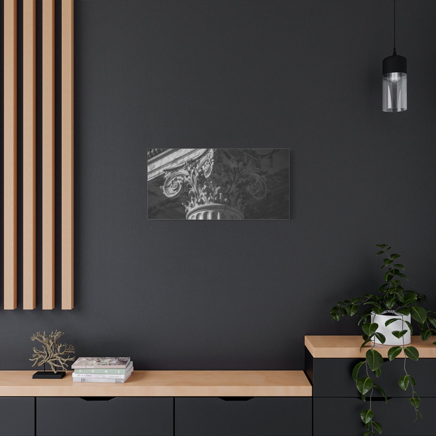 Corinthian Column Canvas Wall Art - Black And White Architectural Capital Art Print - Classical Stone Detail, Matte Finish Canvas - Living Room Wall Decor, Office Art - Bedroom Home Decoration