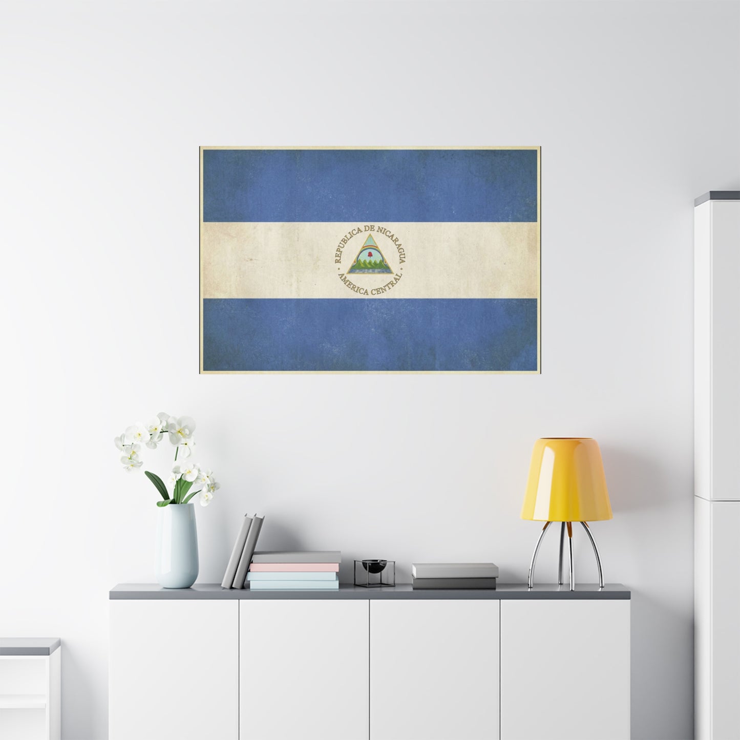 Republica De Nicaragua America Central Flag Canvas Wall Art - Vintage Blue White Country Print - Patriotic Heritage Decor - Living Room Home Decoration - Living Room Wall Decor - Cozy Reading Nook Art