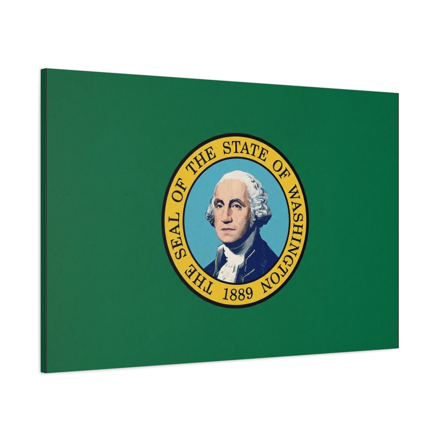 "THE SEAL OF THE STATE OF WASHINGTON 1889" Flag Canvas Wall Art - George Washington State Pride Decor - Green Gold Historic Print - Living Room Home Decoration, Office Wall Accent - Ready to Hang