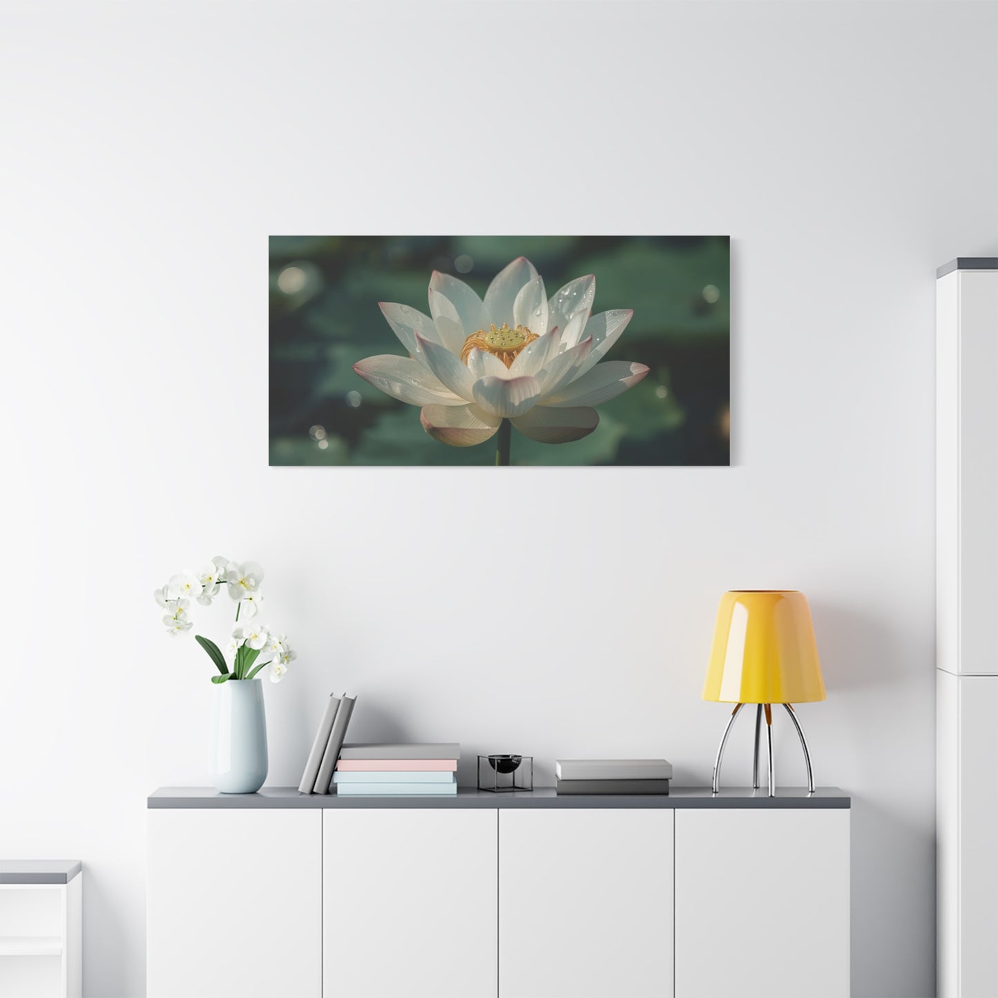 White Lotus Canvas Wall Art - Botanical Flower Art Print, Soft Pink Petals - Serene Matte Canvas Print - Bedroom Wall Decor, Bathroom Home Decoration, Spa Style Accent - Bedroom Home Decoration