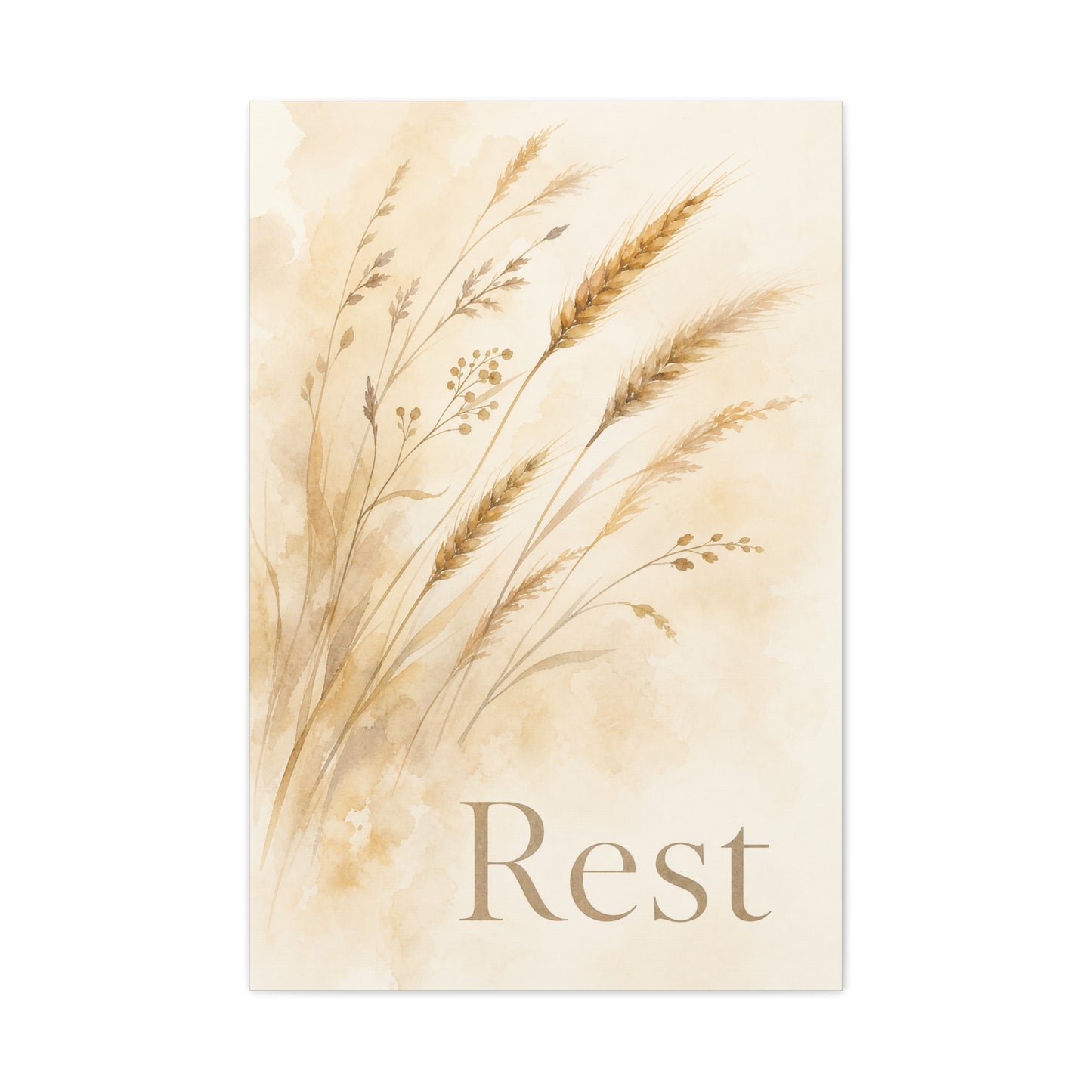 "Rest" Botanical Canvas Wall Art - Neutral Wheat Grass Watercolor Print - Minimalist Beige Farmhouse Decor - Bedroom Wall Hanging - Living Room Home Decoration - Meditation Space Accent