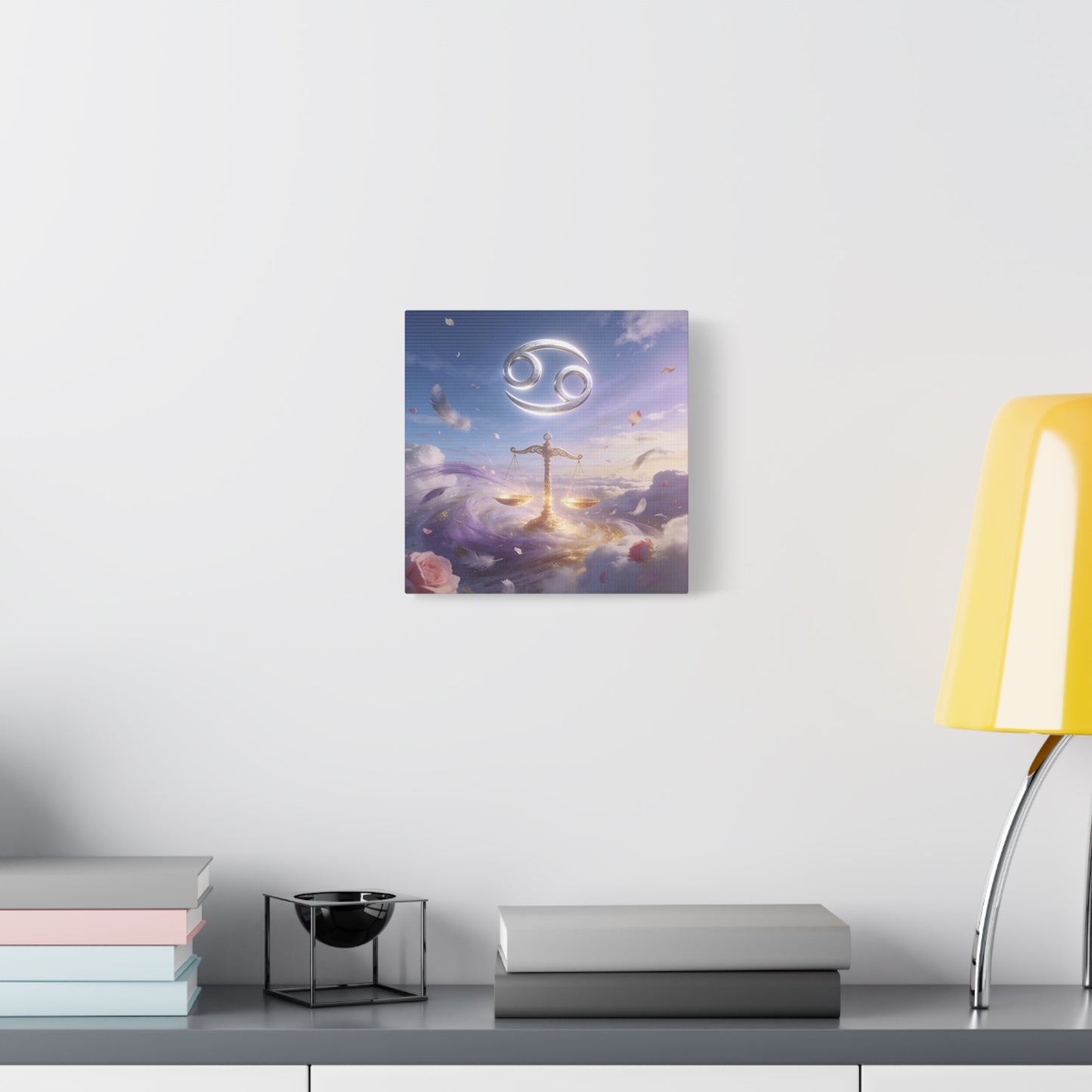 Cancer Zodiac Canvas Wall Art - Celestial Crab Symbol, Golden Libra Scales, Dreamy Sky - Matte Canvas Print, Contemporary Astrology Decor - Bedroom Wall Accent, Meditation Space - Ready to Hang