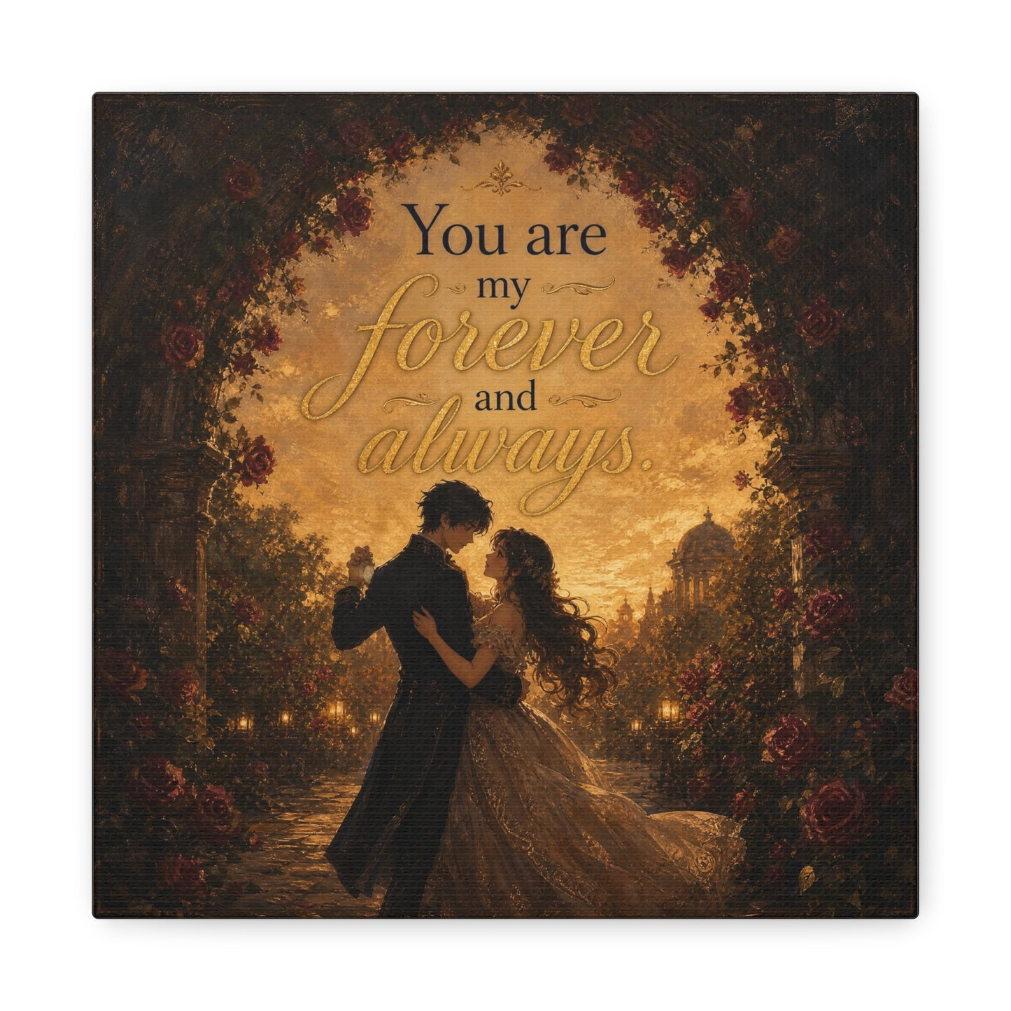 "You Are My Forever And Always." Romantic Couple Canvas Wall Art - Vintage Rose Arch Sunset Quote Print - Bedroom Home Decoration - Living Room Wall Decor - Bedroom Home Decoration - Ready to Hang