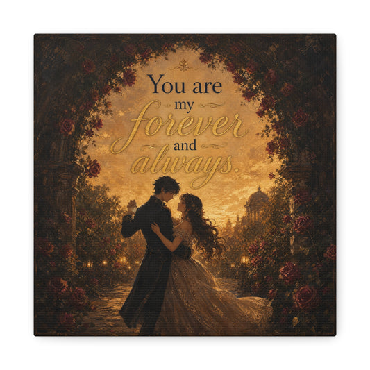 "You Are My Forever And Always." Romantic Couple Canvas Wall Art - Vintage Rose Arch Sunset Quote Print - Bedroom Home Decoration - Living Room Wall Decor - Bedroom Home Decoration - Ready to Hang