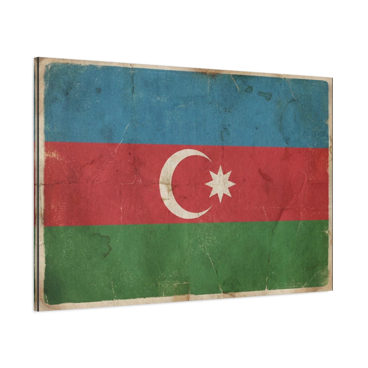 Azerbaijan Flag Canvas Wall Art - Vintage Distressed Crescent Star Print - Patriotic Heritage Decor, Rustic Style, Living Room Wall Decor, Office Art - Bedroom Home Decoration - Modern Farmhouse Style
