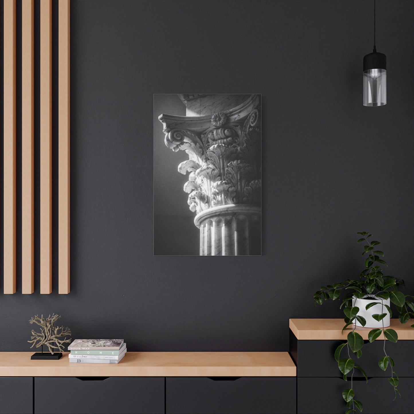 Corinthian Column Canvas Wall Art - Black And White Architectural Art Print, Matte Cotton Decor - Traditional Classical Style - Living Room Wall Decor, Office Art - Bedroom Home Decoration