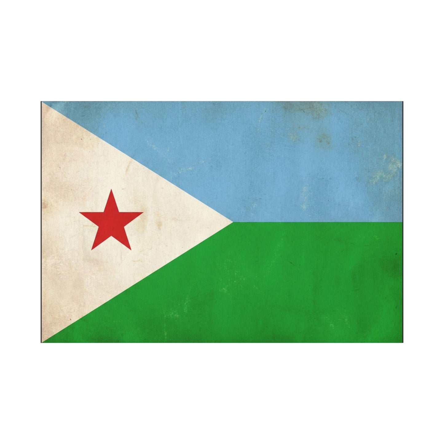 Djibouti Flag Canvas Wall Art - Vintage National Banner Print, Patriotic Home Decor - Distressed Blue Green White Red Star Design - Living Room Decoration - Living Room Wall Decor - Ready to Hang