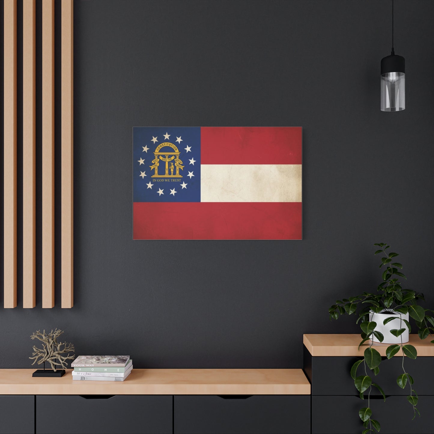 "In God We Trust" Georgia State Flag Canvas Wall Art - Vintage Patriotic Flag Print, Rustic Americana Decor, Georgia Pride Home Decoration, Living Room Wall Decor - Ready to Hang - Ready to Hang