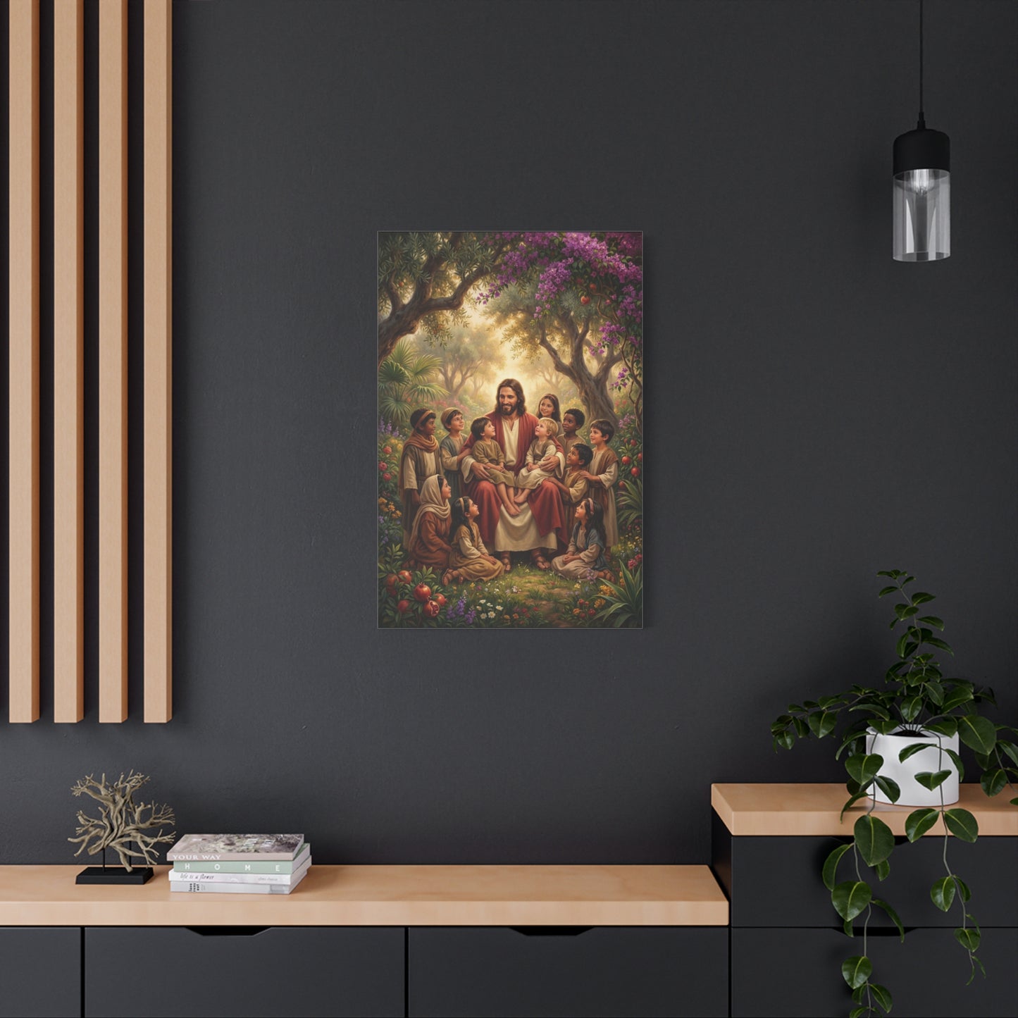 Jesus Christ With Children Canvas Wall Art - Garden Blessing Religious Print, Traditional Matte Canvas, Living Room Wall Decor, Bedroom Home Decoration - Ready to Hang - Bedroom Home Decoration