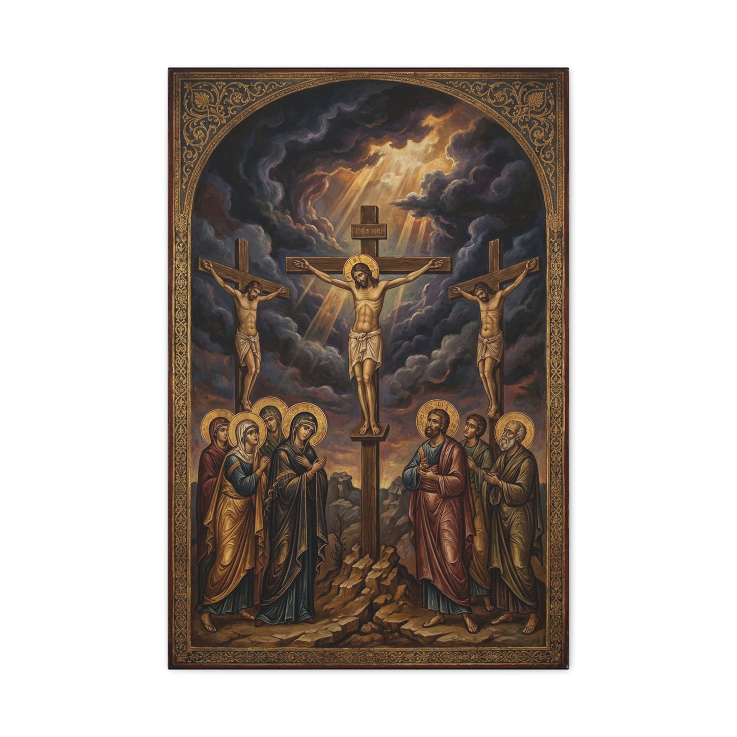 Jesus Christ Crucifixion Canvas Wall Art - Golgotha Religious Icon Painting, Sacred Cross Scene, Traditional Christian Decor - Living Room Wall Decor, Bedroom Home Decoration - Bedroom Home Decoration