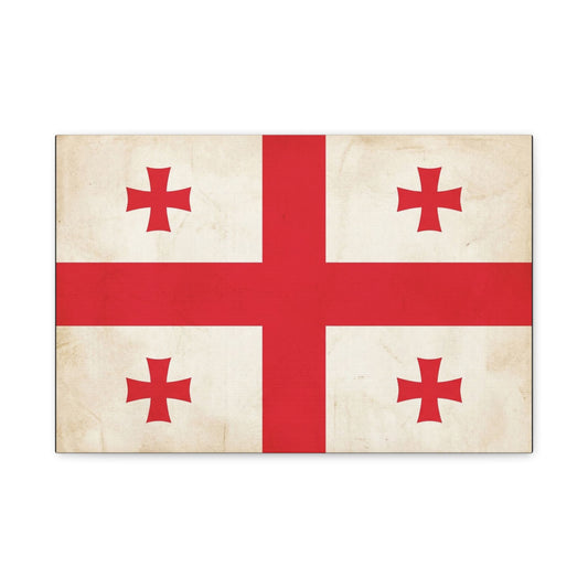 Georgia Flag Canvas Wall Art - Vintage Georgian Cross Flag Print, Patriotic Heritage Decor - Matte Cotton Artwork - Living Room Wall Decor, Office Accent - Bedroom Home Decoration - Ready to Hang