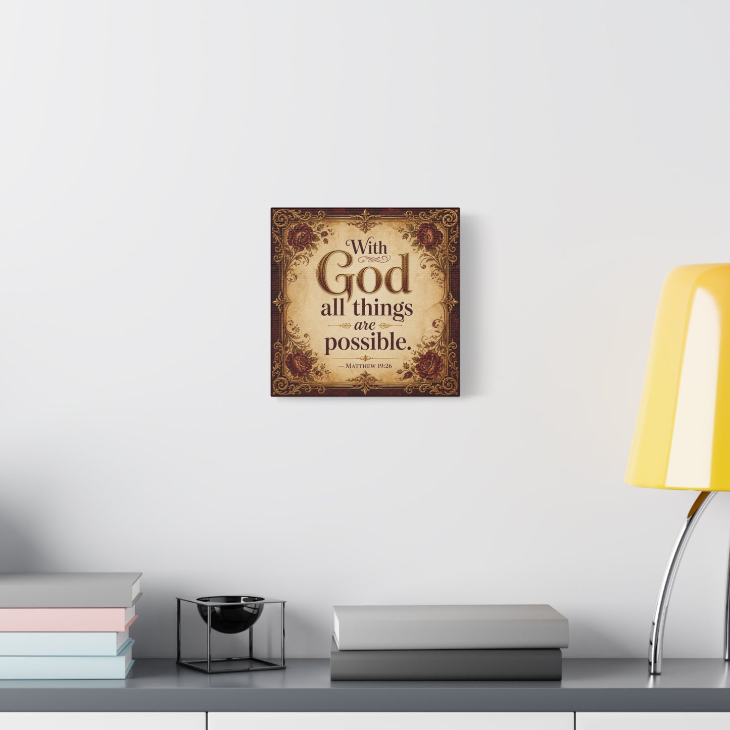 "With God All Things Are Possible. - Matthew 19:26" Christian Canvas Wall Art - Vintage Floral Scripture Print, Traditional Inspirational Decor, Living Room Bedroom Wall Hanging - Ready to Hang