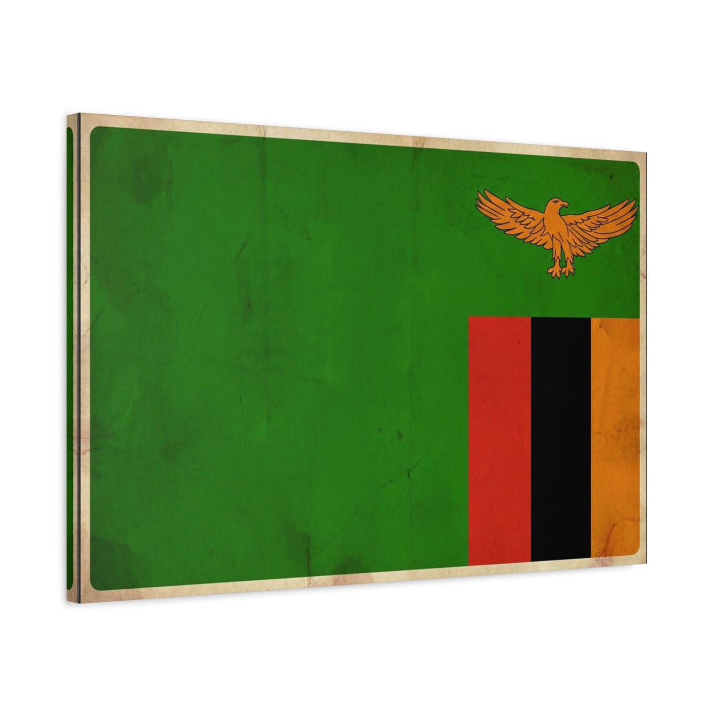 Zambia Flag Canvas Wall Art - Green Field, Orange Eagle, Red Black Gold Stripes - Vintage Patriotic Print - Living Room Wall Decor, Office Art - Bedroom Home Decoration - Bedroom Home Decoration