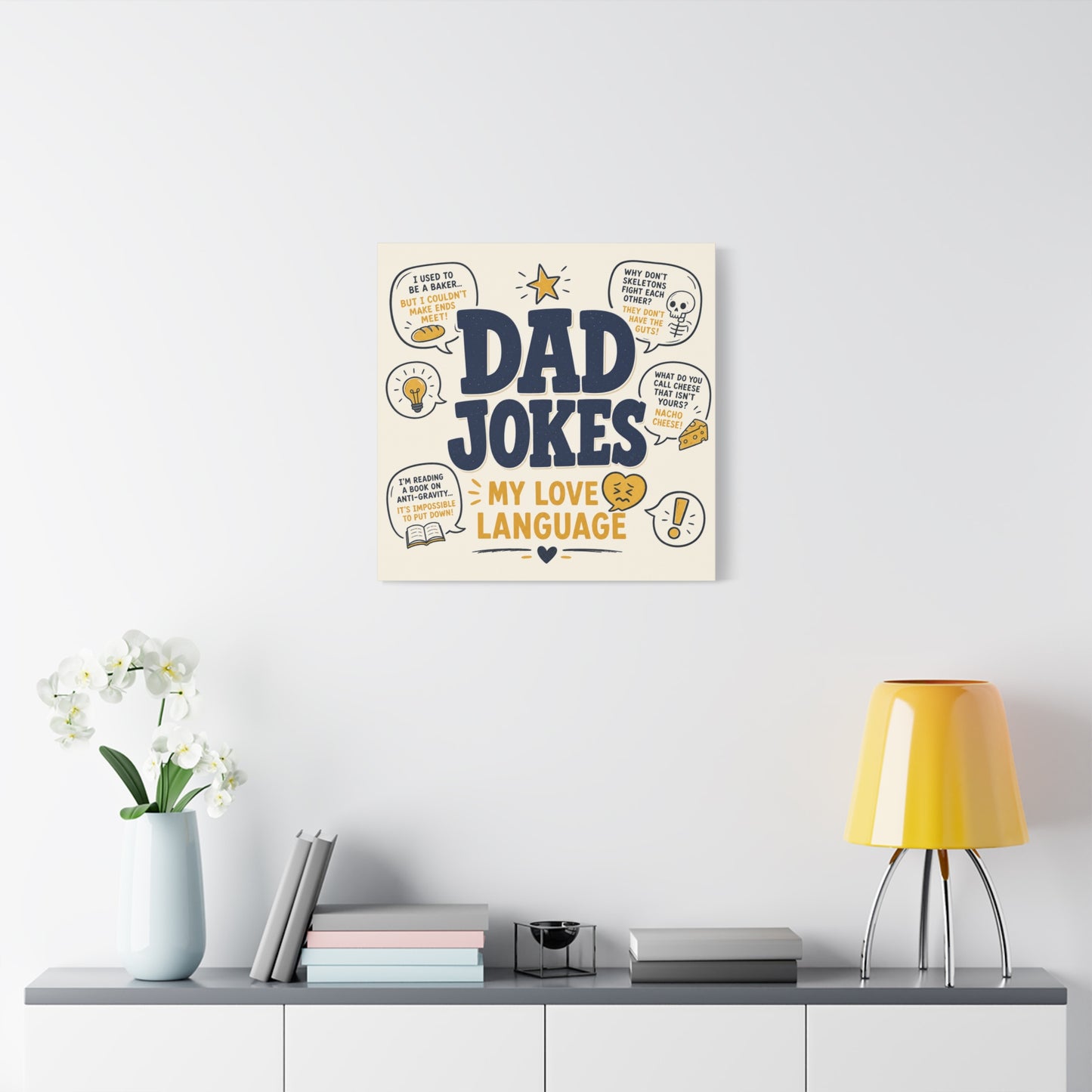 "Dad Jokes My Love Language" Funny Quote Canvas Wall Art - Pun Typography Print, Retro Humor Decor, Home Office Wall Decor, Man Cave Decoration, Novelty Room Accent - Ready to Hang - Ready to Hang