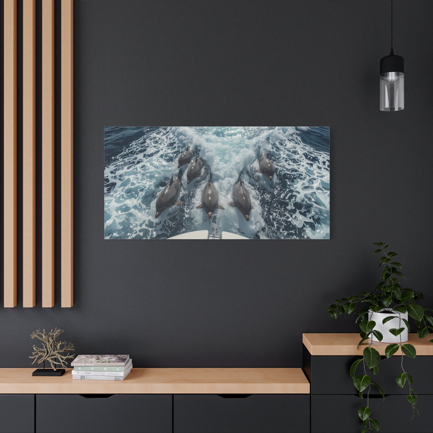 Dolphin Pod Canvas Wall Art, Ocean Wildlife Print Picture - Blue Sea Foam Art Print, Coastal Style, Living Room Wall Decor, Bedroom Home Decoration, Vacation Rental Accent - Bedroom Home Decoration