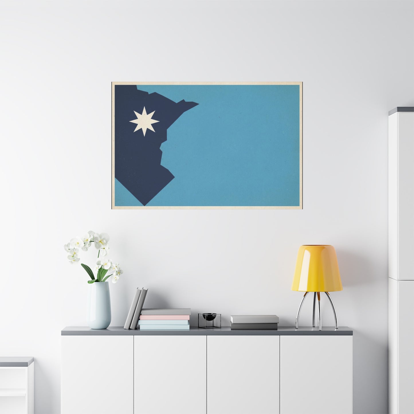 Minnesota State Silhouette Canvas Wall Art - Blue North Star Print, Vintage Minimalist Decor - Modern Graphic Artwork - Living Room Wall Decor - Modern Farmhouse Style - Bedroom Home Decoration