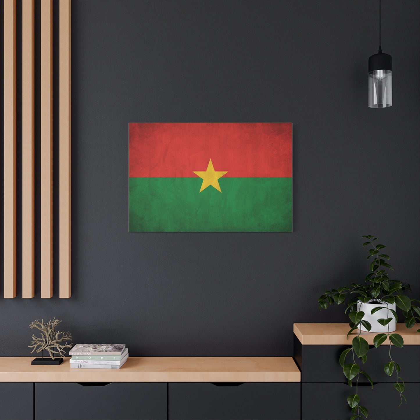 Burkina Faso Flag Canvas Wall Art - Vintage National Pride Decor, Red Green Gold Star Print - Cultural Heritage Style - Living Room Decoration, Office Accent - Living Room Wall Decor - Ready to Hang