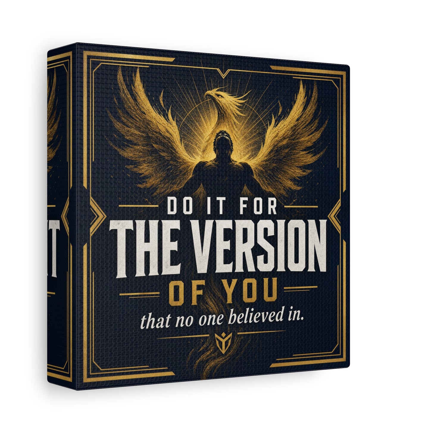 "Do It For The Version Of You That No One Believed In" Inspirational Canvas Wall Art - Phoenix Wings Motivational Quote Print - Black Gold Typography Decor For Office Bedroom - Living Room Wall Decor