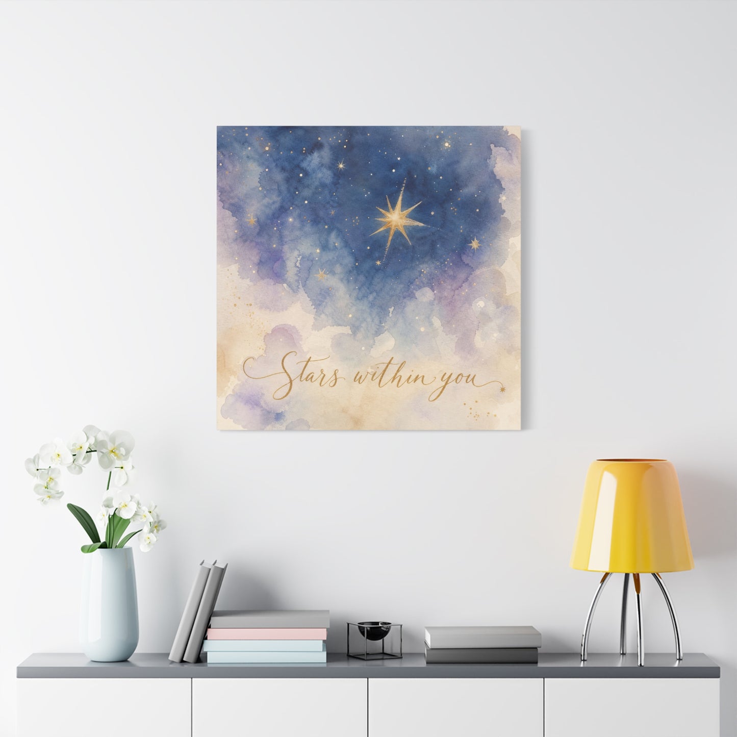 "Stars Within You" Celestial Canvas Wall Art - Watercolor Night Sky Quote Print - Gold Star Galaxy Decor - Inspirational Bedroom Wall Decor, Nursery Home Decoration, Bohemian Office Art
