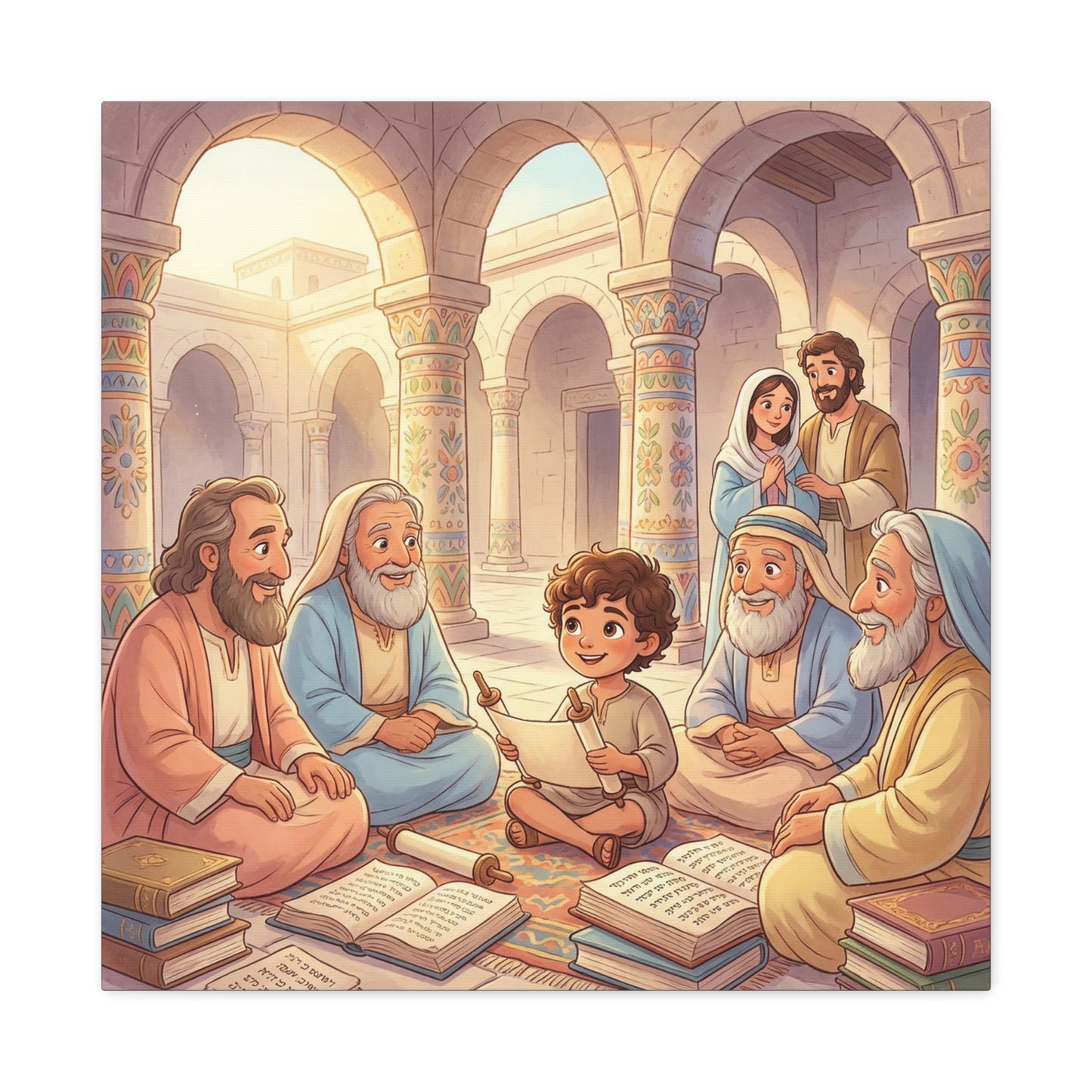Young Jesus Teaching In Temple Canvas Wall Art - Biblical Child Scripture Scene, Cotton Print - Traditional Religious Decor For Nursery, Bedroom, Sunday School, Living Room Home Accent - Ready to Hang