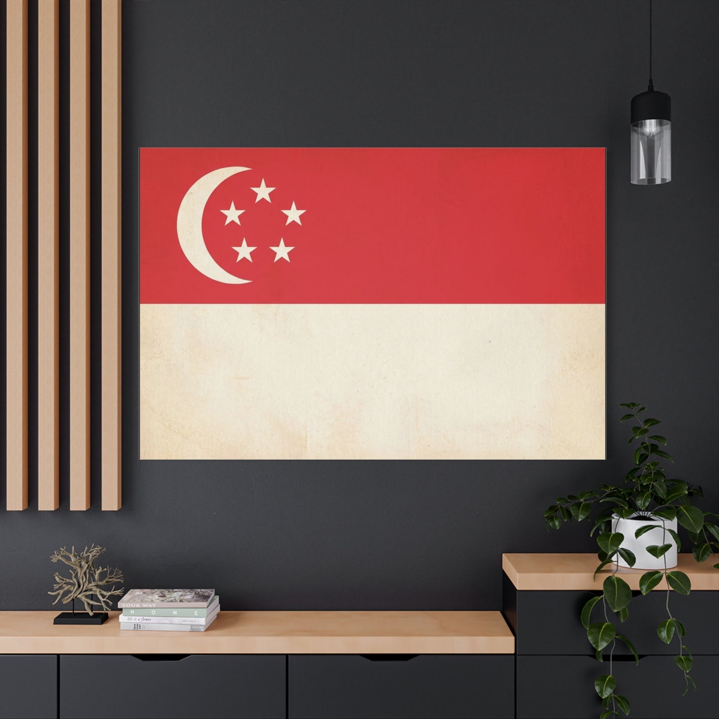 Singapore Flag Canvas Wall Art - Vintage Crescent And Five Stars National Print - Red And White Heritage Decor - Living Room Wall Decor, Office Art - Bedroom Home Decoration - Bedroom Home Decoration