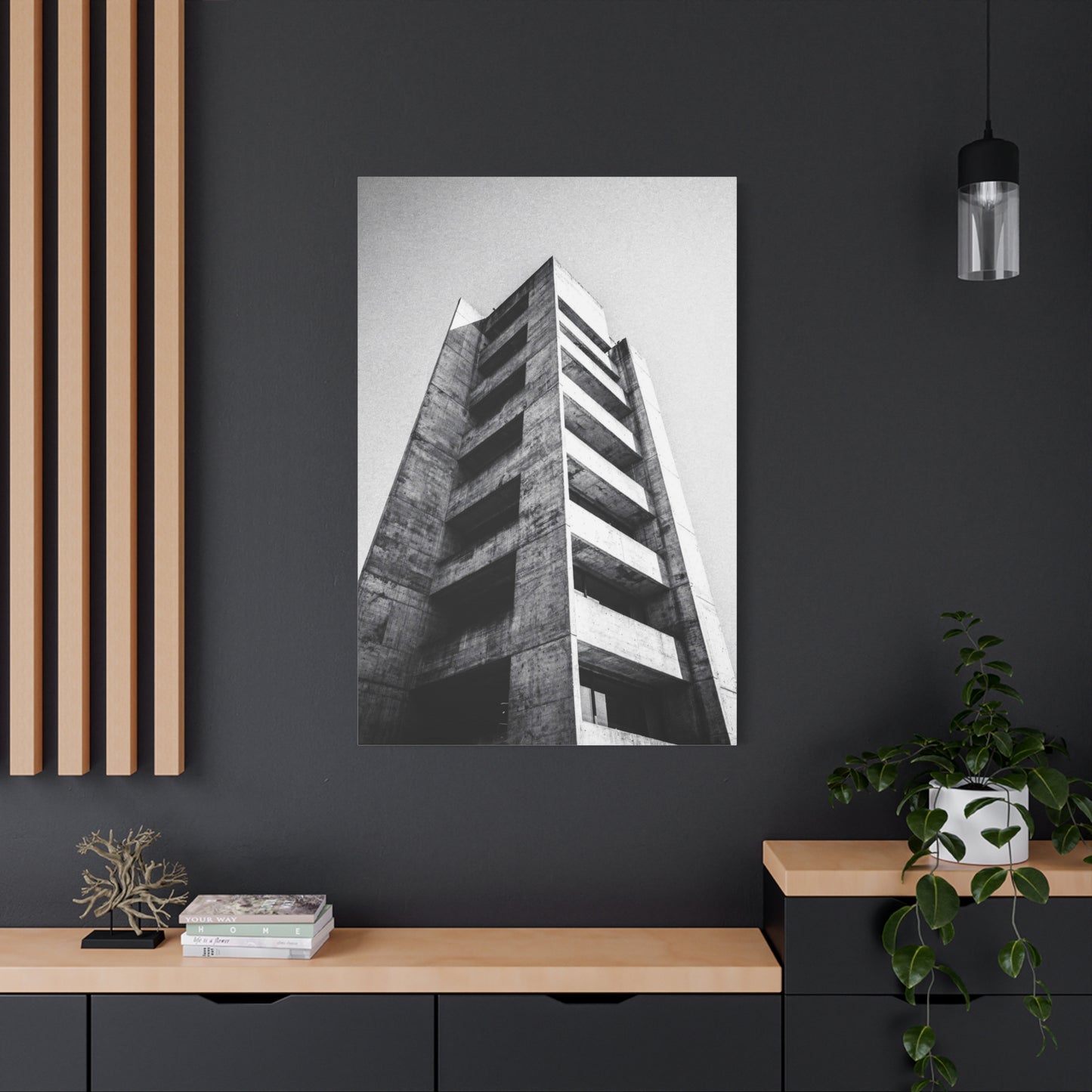 Black And White Brutalist Building Canvas Wall Art - Minimalist Architectural Art Print, Concrete Tower Wall Decor - Contemporary Modern Office Art, Living Room Decoration - Bedroom Home Decoration