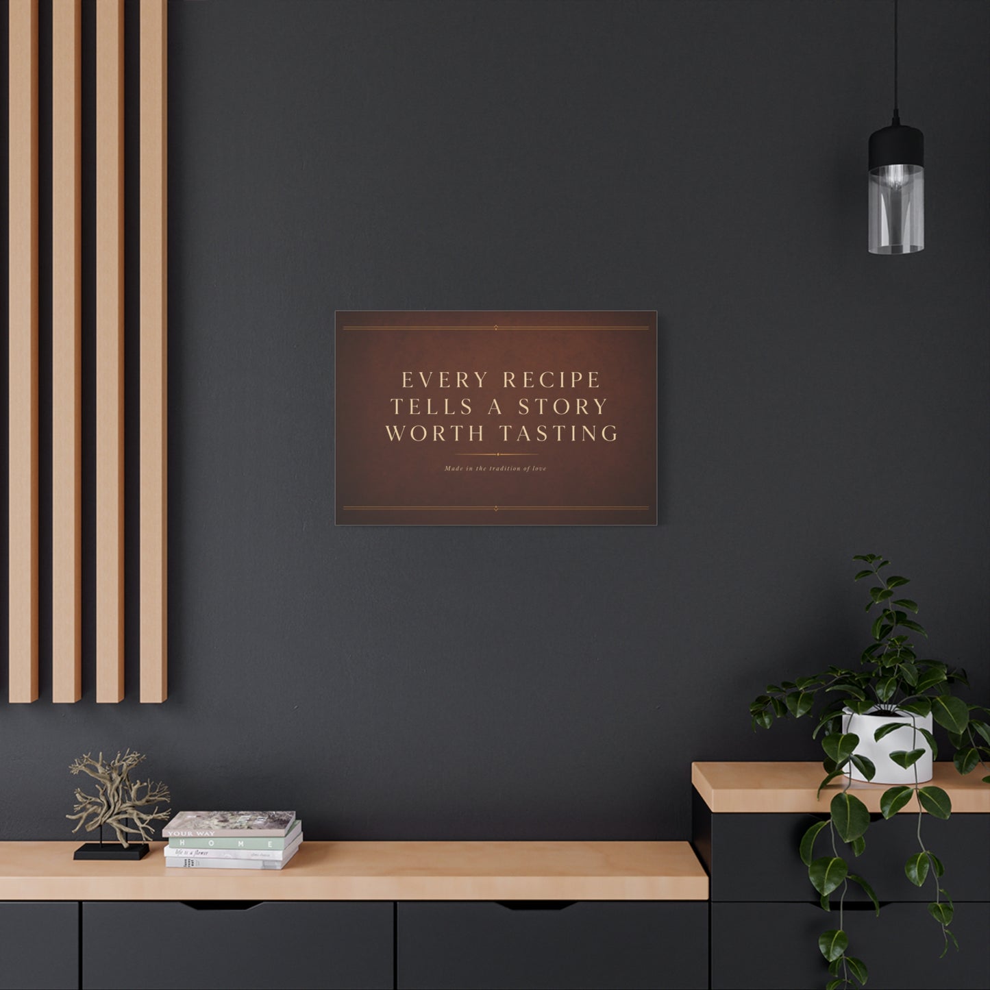 "Every Recipe Tells A Story Worth Tasting" Canvas Wall Art - Kitchen Quote Typography Decor - Brown Minimalist Farmhouse Style - Dining Room Home Decoration - Living Room Wall Decor - Ready to Hang