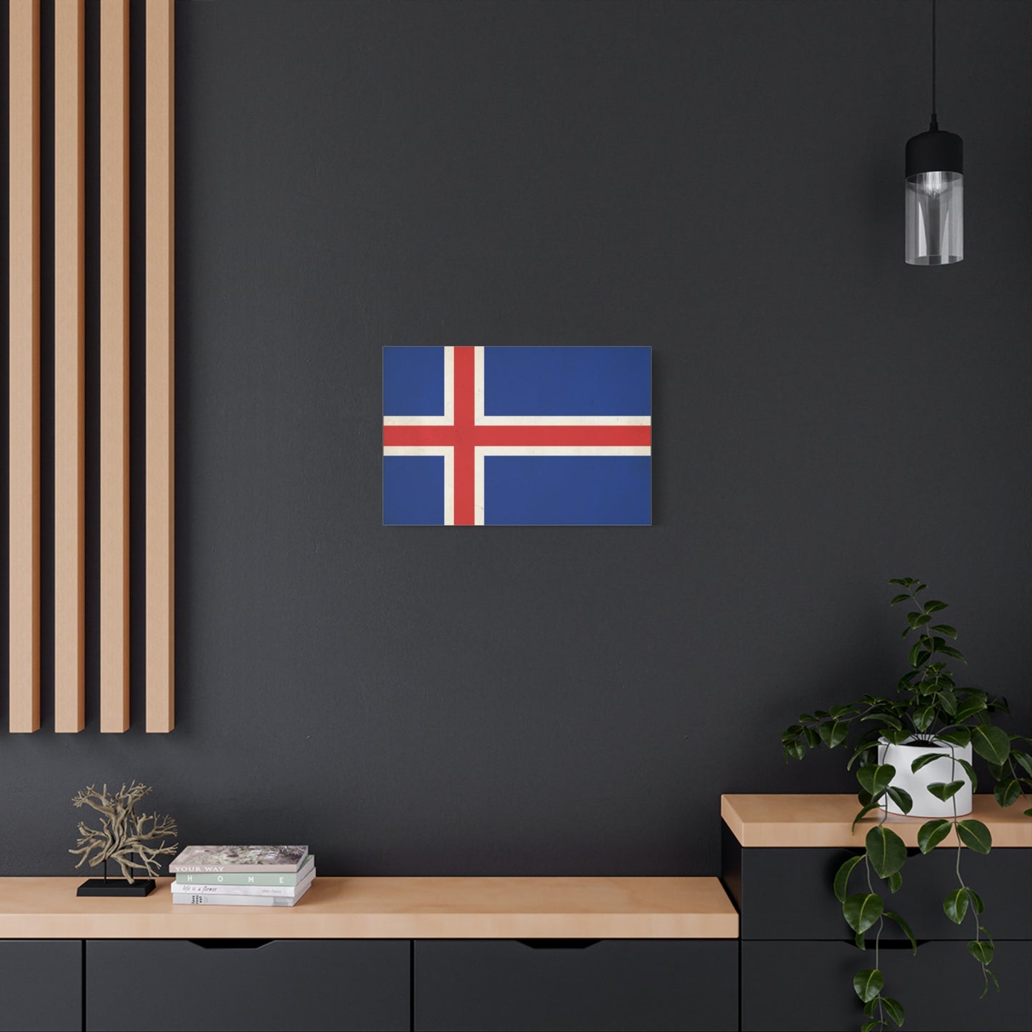 Iceland Flag Canvas Wall Art - Nordic National Banner Print, Blue Red White Cross Design - Vintage Style, Patriotic Wall Decor - Living Room Home Decoration, Office Art - Bedroom Home Decoration
