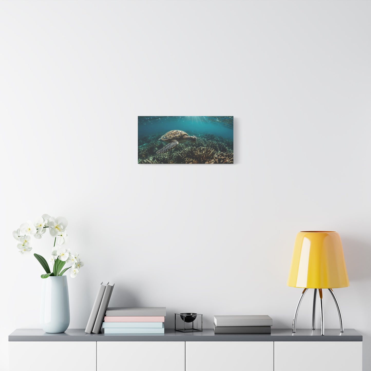 Sea Turtle Canvas Wall Art - Underwater Ocean Reef Art Print, Sunlit Blue Seascape, Coastal Wall Decor, Matte Finish Canvas Print, Living Room Decoration, Bedroom Home Accent - Ready to Hang