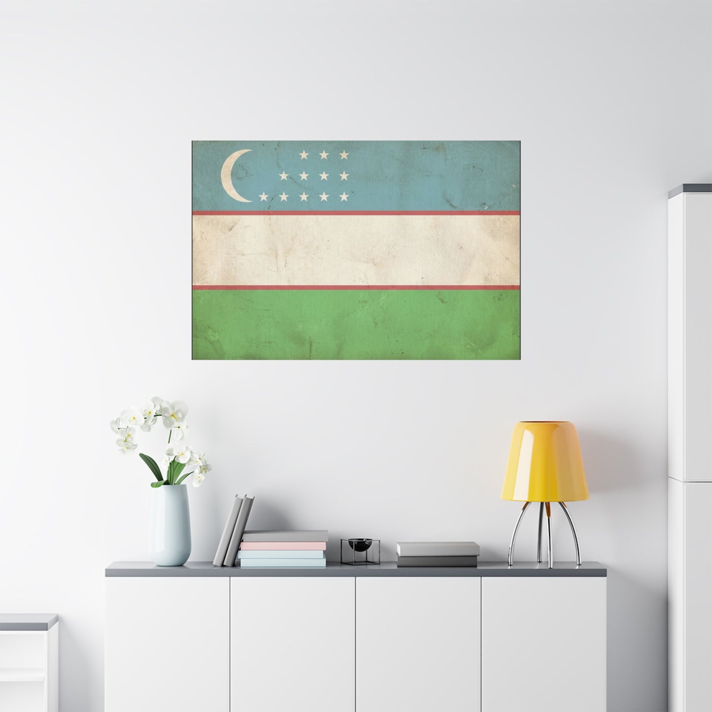 Uzbekistan Flag Canvas Wall Art - Vintage Uzbek Flag Print, Distressed Patriotic Decor - Cotton Canvas Look - Traditional Style - Living Room Wall Decor - Bedroom Home Decoration - Ready to Hang