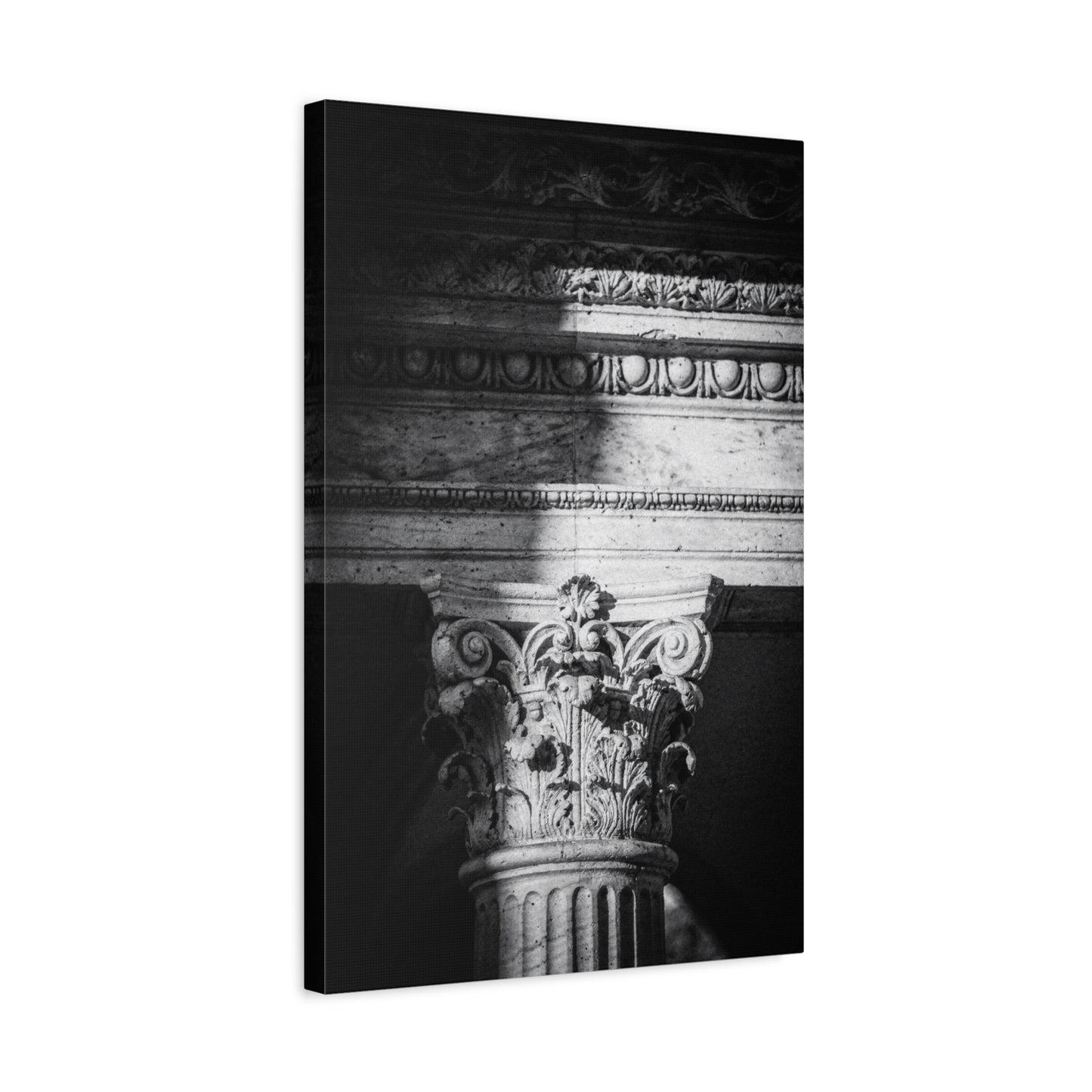 Black And White Corinthian Column Canvas Wall Art - Architectural Art Print, Dramatic Light And Shadow, Matte Cotton Decor - Minimalist Living Room Wall Decor, Office Art - Ready to Hang