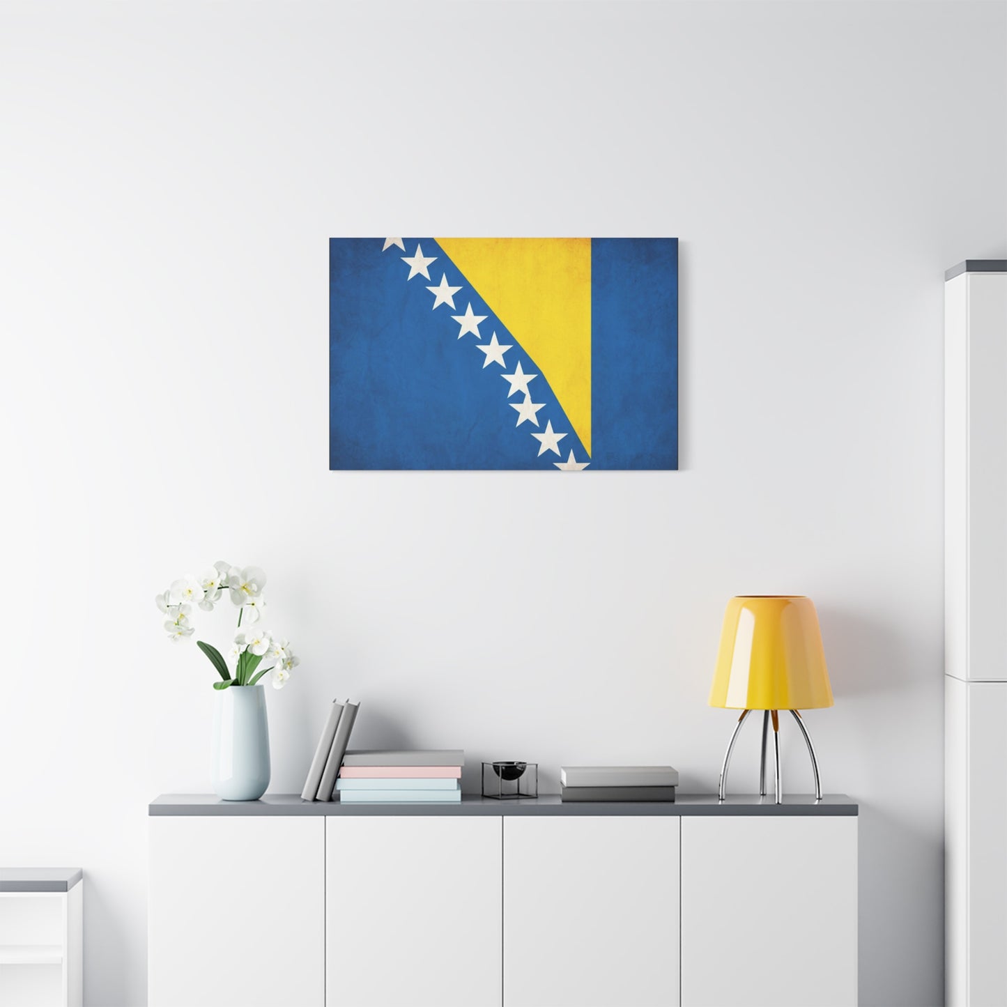 Bosnia And Herzegovina Flag Canvas Wall Art - Blue Yellow White Star Banner Print - Vintage Patriotic Decor - Living Room Wall Decor, Bedroom Home Decoration, Dorm Accent - Bedroom Home Decoration