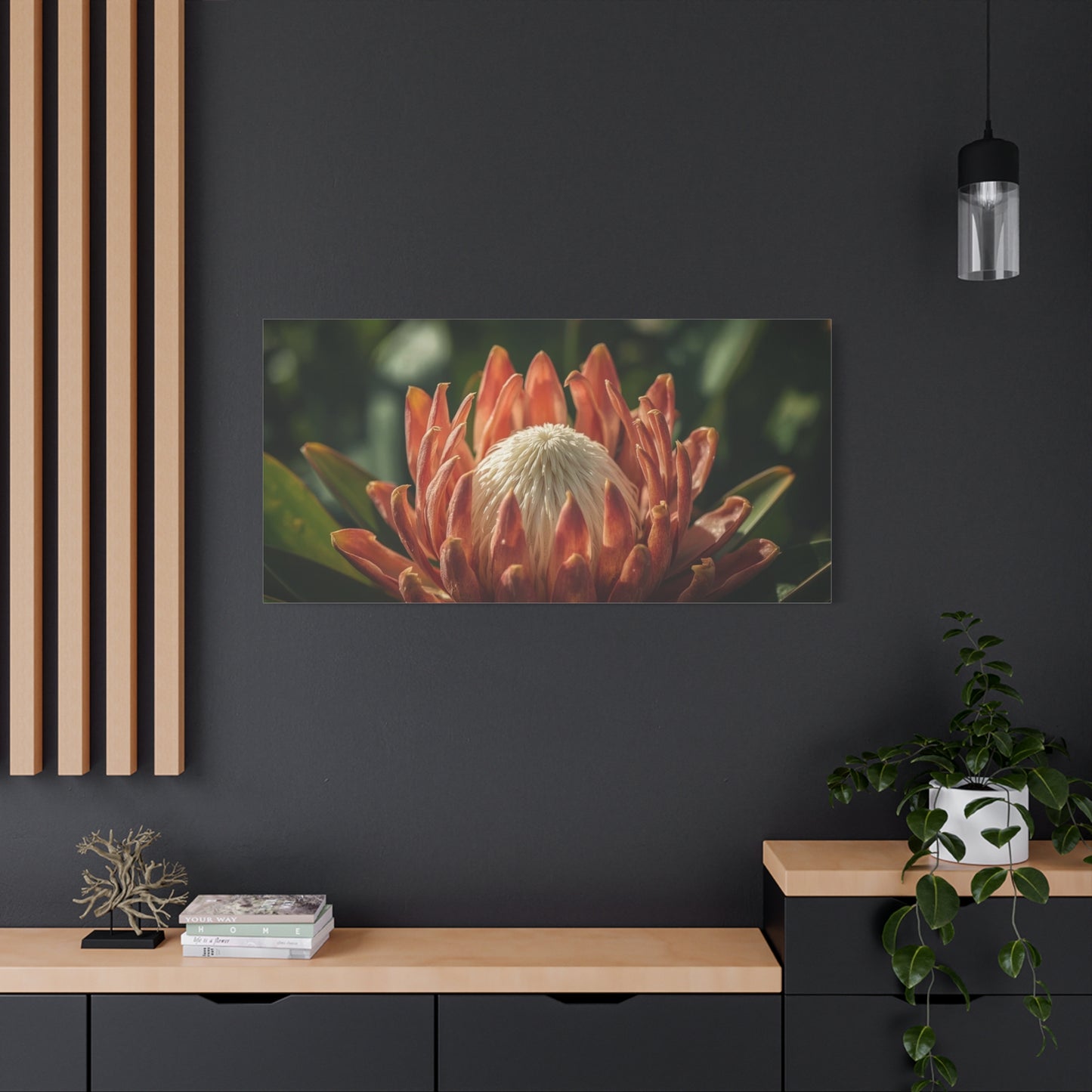 Protea Flower Canvas Wall Art - Botanical Floral Close Up, Soft Golden Light - Matte Cotton Print, Contemporary Style - Bedroom Decoration, Living Room Accent, Spa Wall Decor - Bedroom Home Decoration