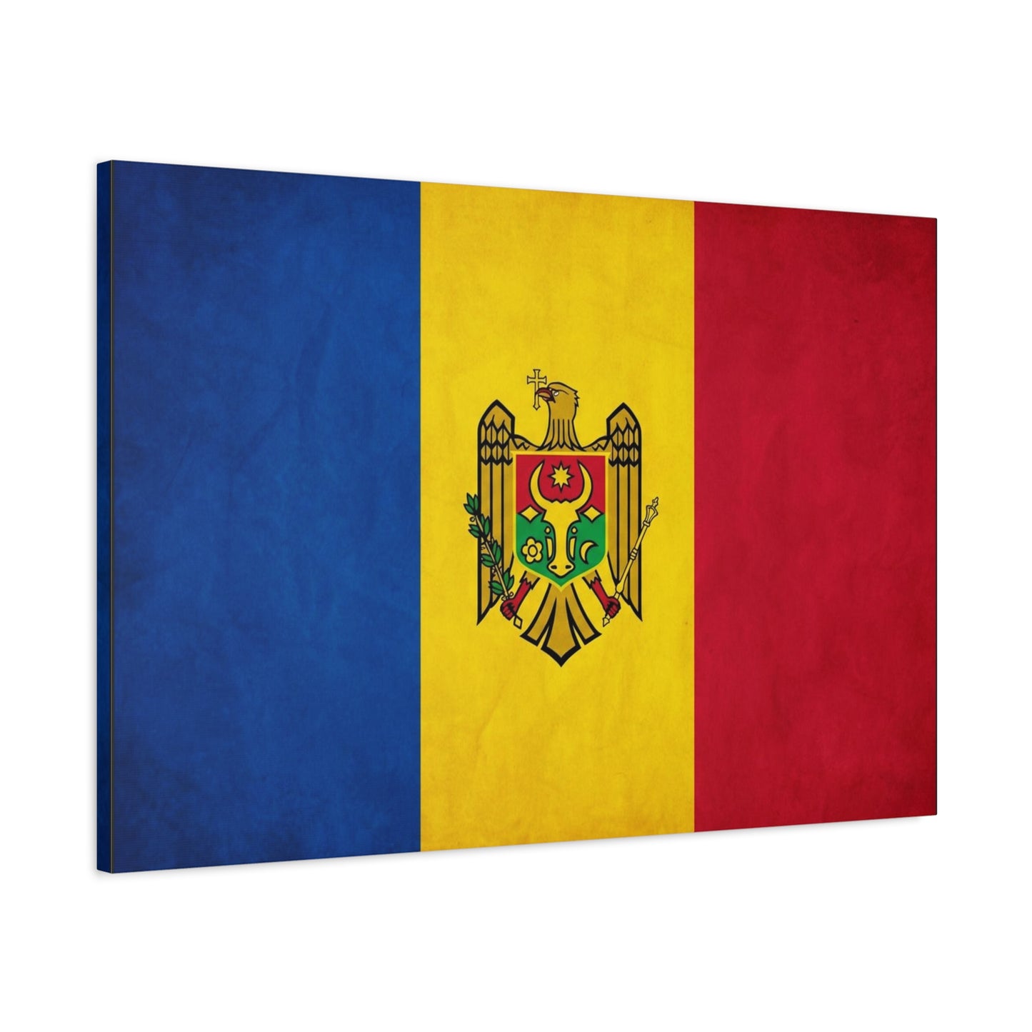 Moldova Flag Canvas Wall Art - Blue Yellow Red Tricolor With Coat Of Arms - Patriotic Heritage Print - Traditional Style - Living Room Wall Decor - Bedroom Home Decoration - Bedroom Home Decoration