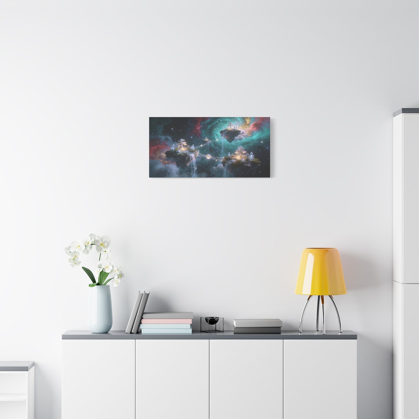 Floating Islands Canvas Wall Art - Fantasy Galaxy Sky, Waterfalls, Crystal Trees - Dreamlike Cosmic Landscape Canvas Print - Contemporary Wall Decor For Living Room Bedroom Office - Ready to Hang